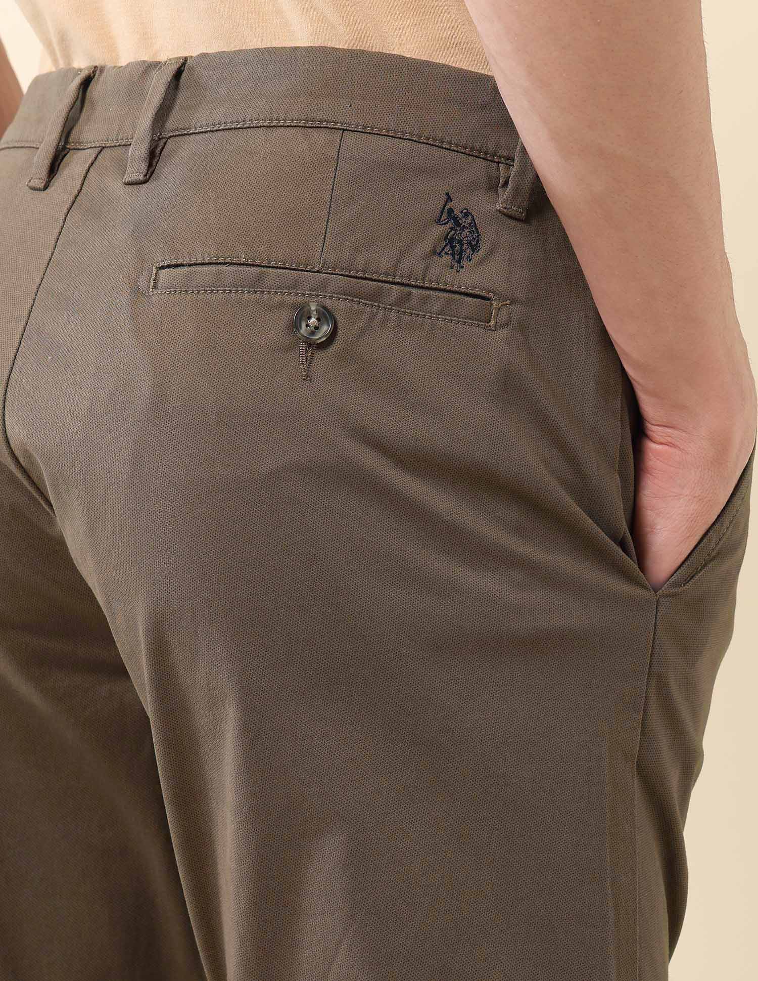 Textured Austin Slim Fit Trousers Brown - U.S. Polo Assn. India | Large