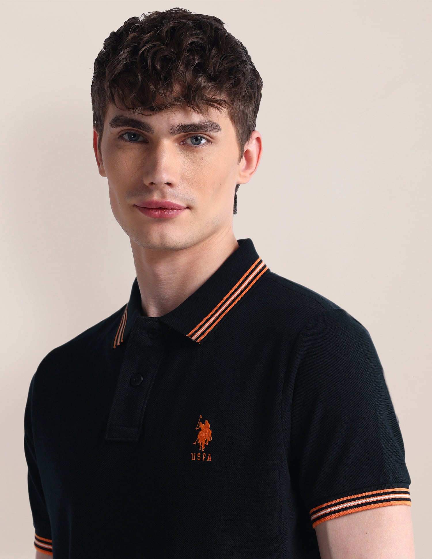 Solid Pure Cotton Polo Shirt Black - U.S. Polo Assn. India | Large