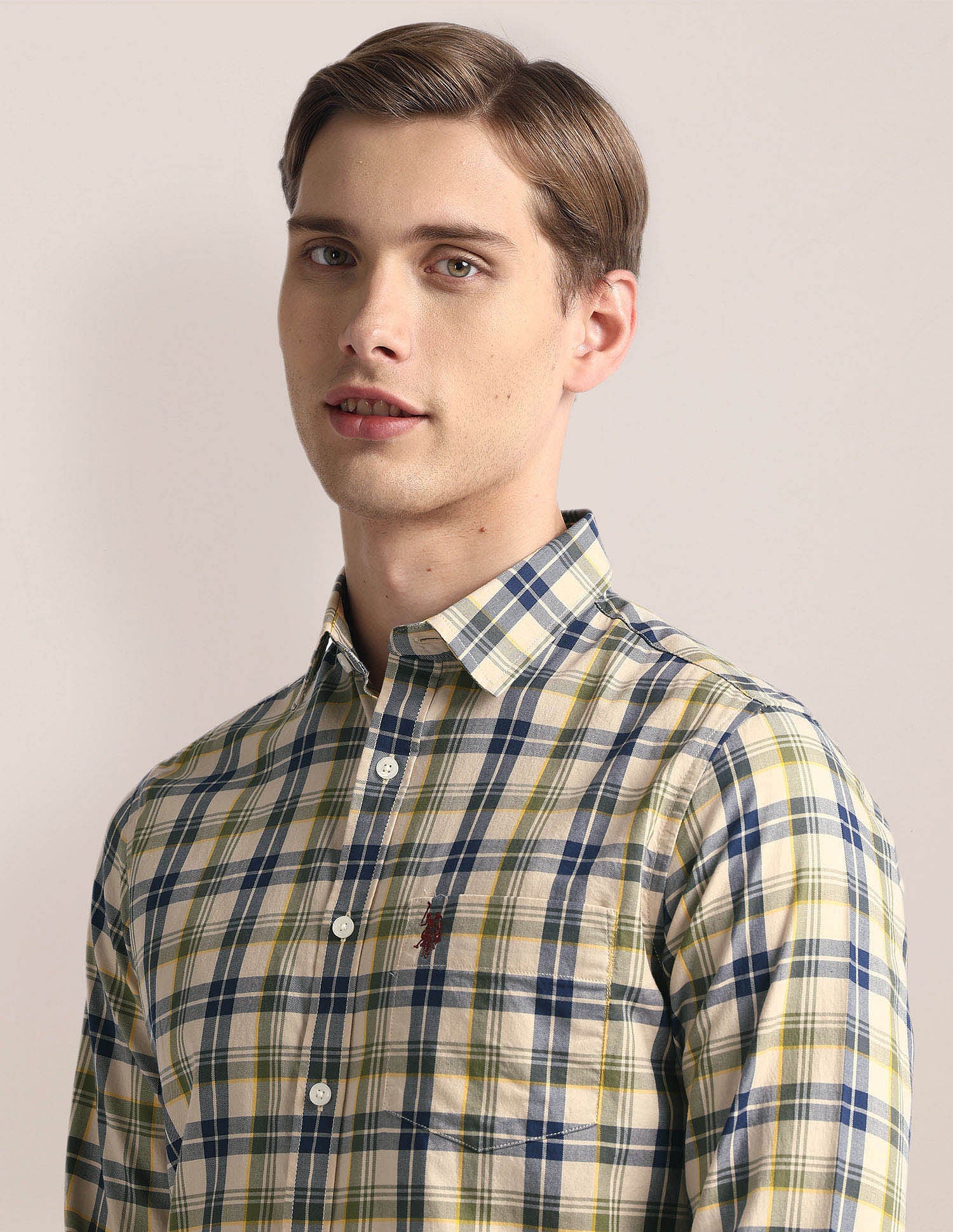 Tailored Fit Tartan Check Shirt Khaki - U.S. Polo Assn. India | Large