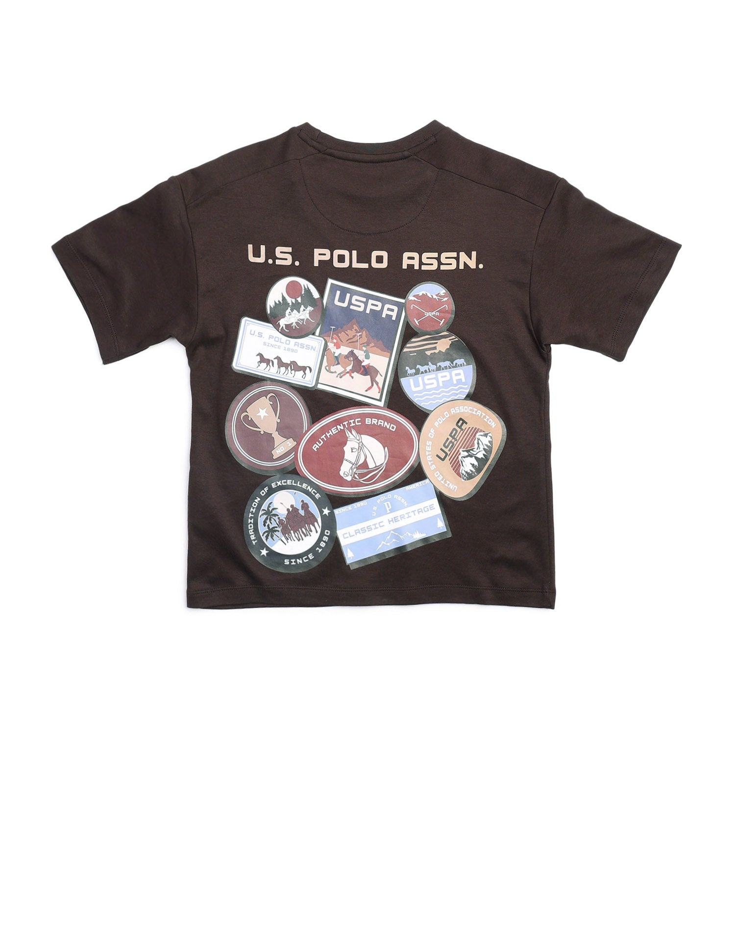 Boys Graphic Brand Printed Boxy Fit T Shirt Dark Brown - U.S. POLO ASSN. | Large