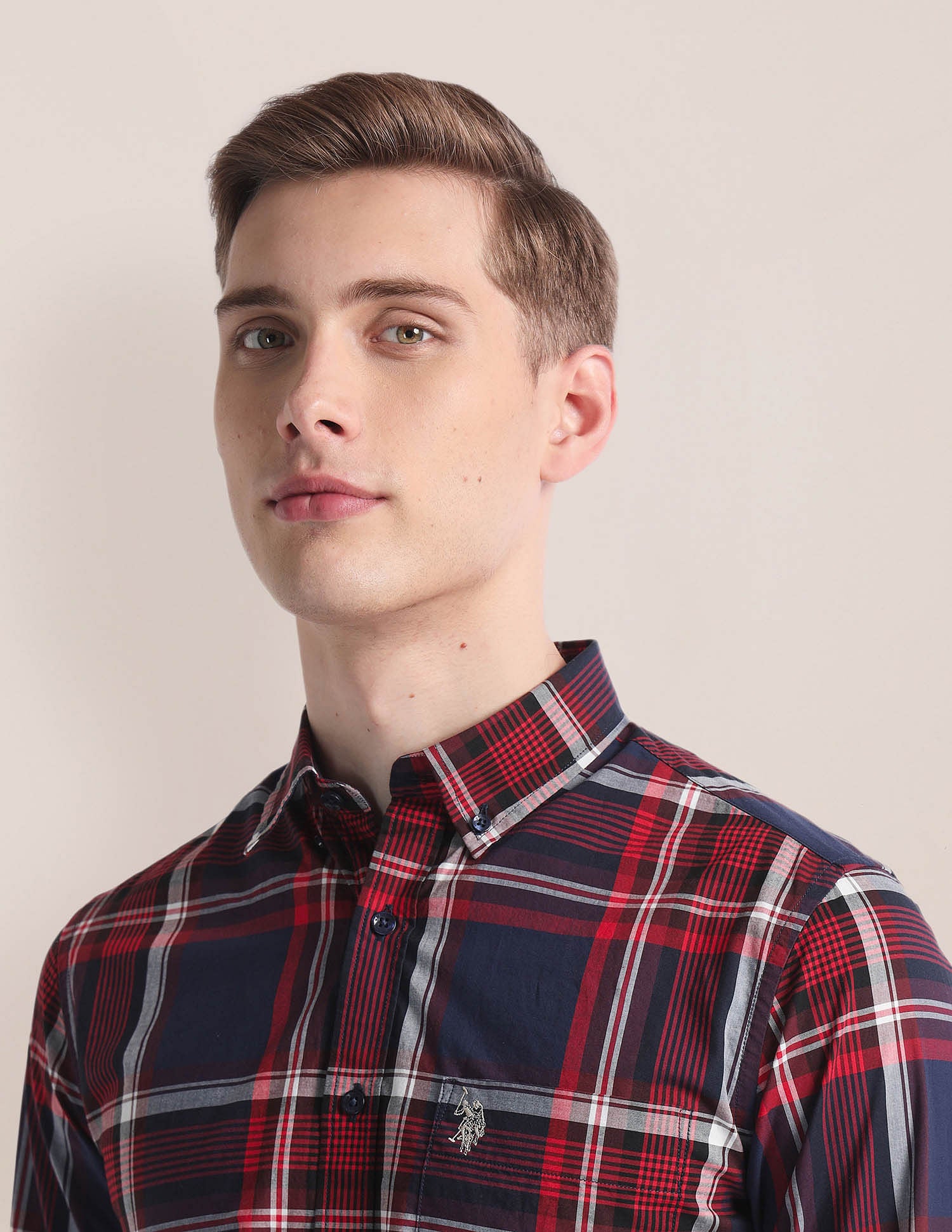 Tartan Check Premium Cotton Shirt Navy and Red - U.S. Polo Assn. India | Large