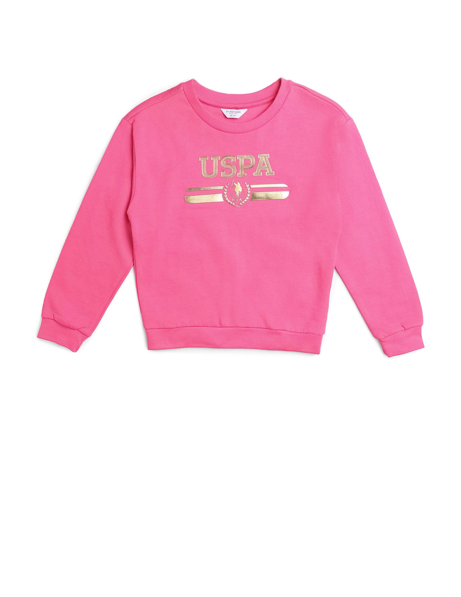 Girls Metallic Brand Print Sweatshirt Pink - U.S. Polo Assn. India | Large