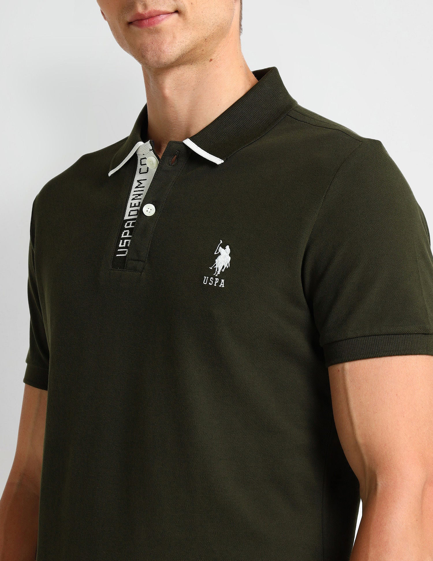 Muscle Fit Solid Polo Shirt Olive - U.S. Polo Assn. India | Large