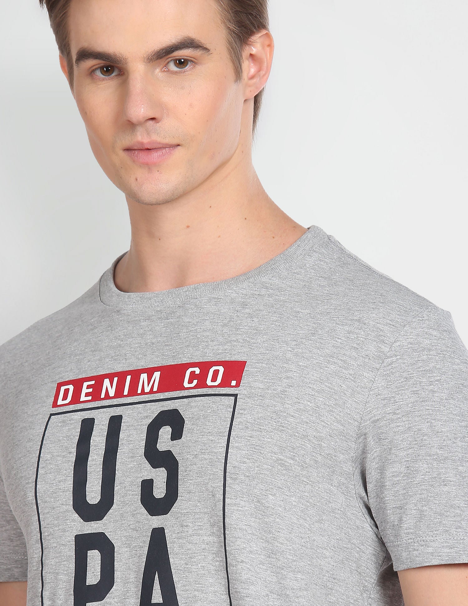 Crew Neck Short Sleeve Brand Print T-Shirt Grey - U.S. Polo Assn. India | Large