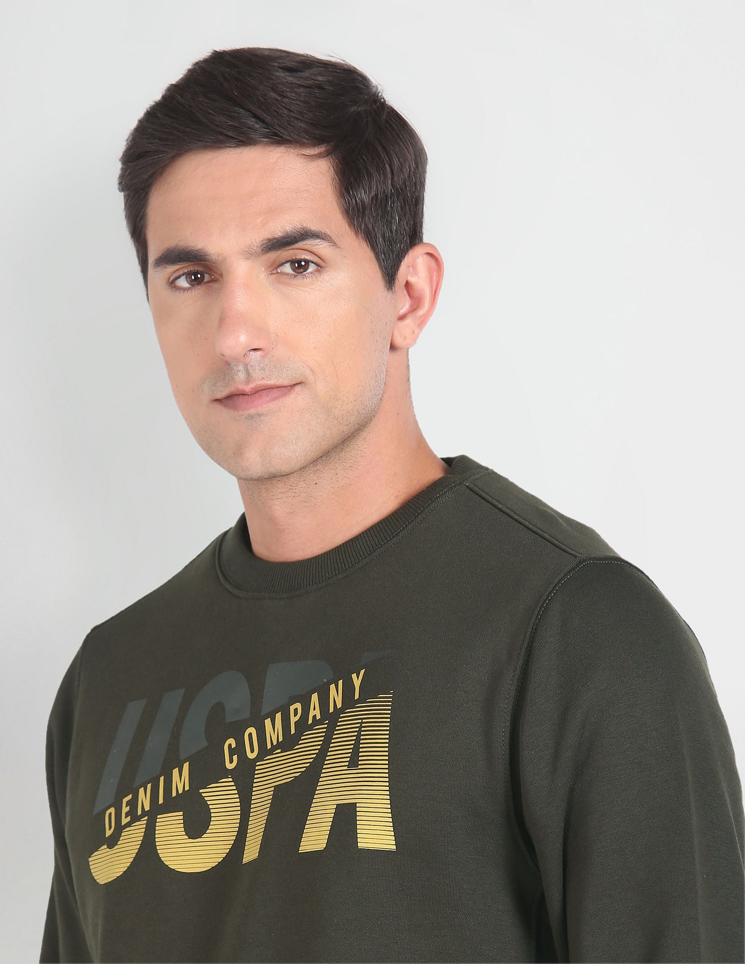 Brand Print Cotton Sweatshirt Olive - U.S. POLO ASSN. | Large