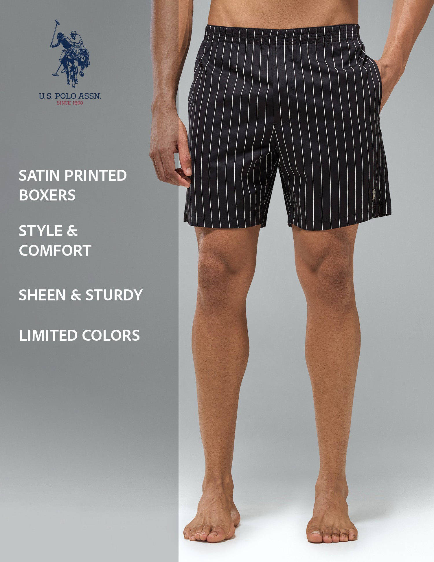 Printed Mid Rise OEX22 Boxer Shorts Black - U.S. Polo Assn. India | Large