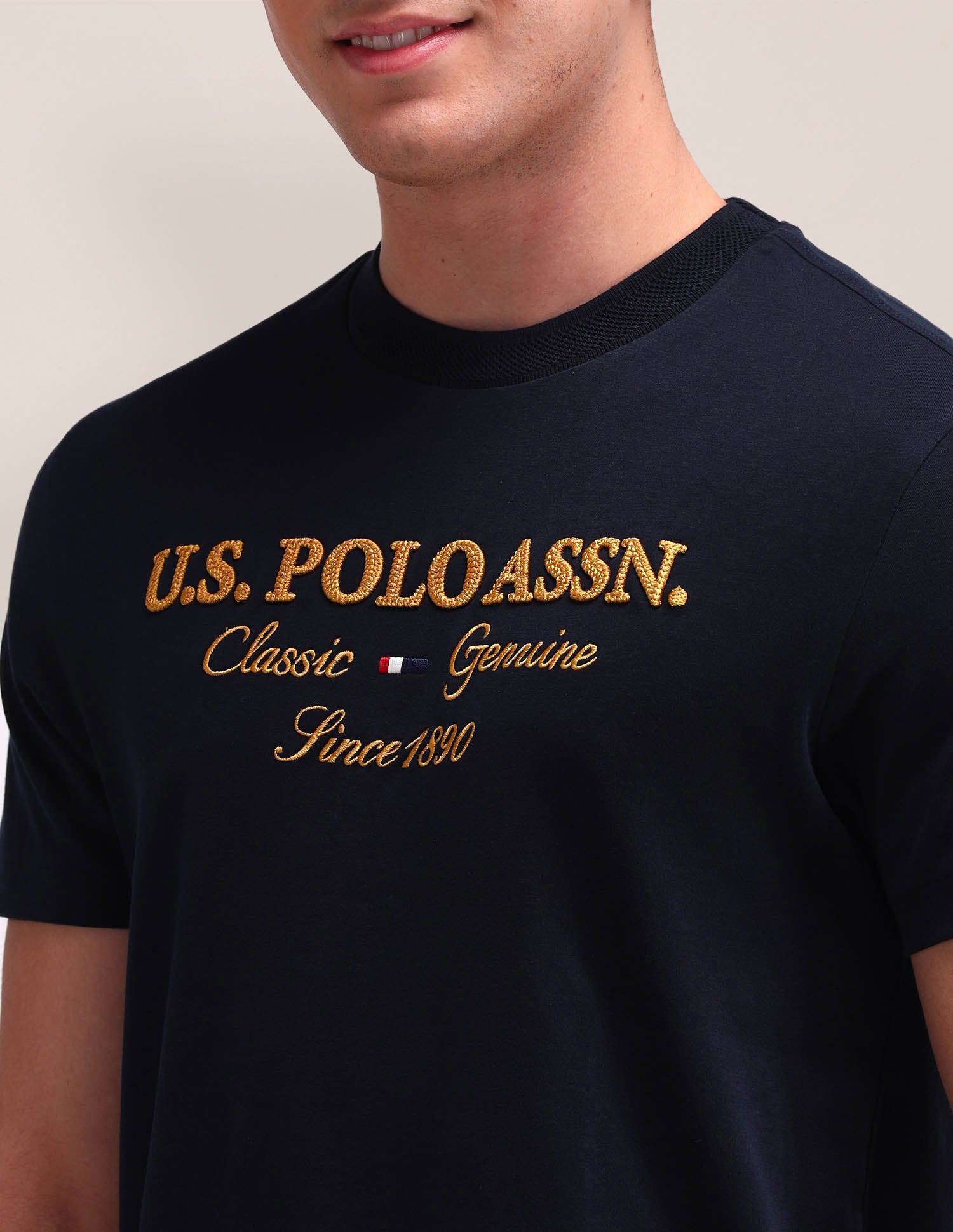 Brand Printed Cotton T-Shirt Navy - U.S. Polo Assn. India | Large