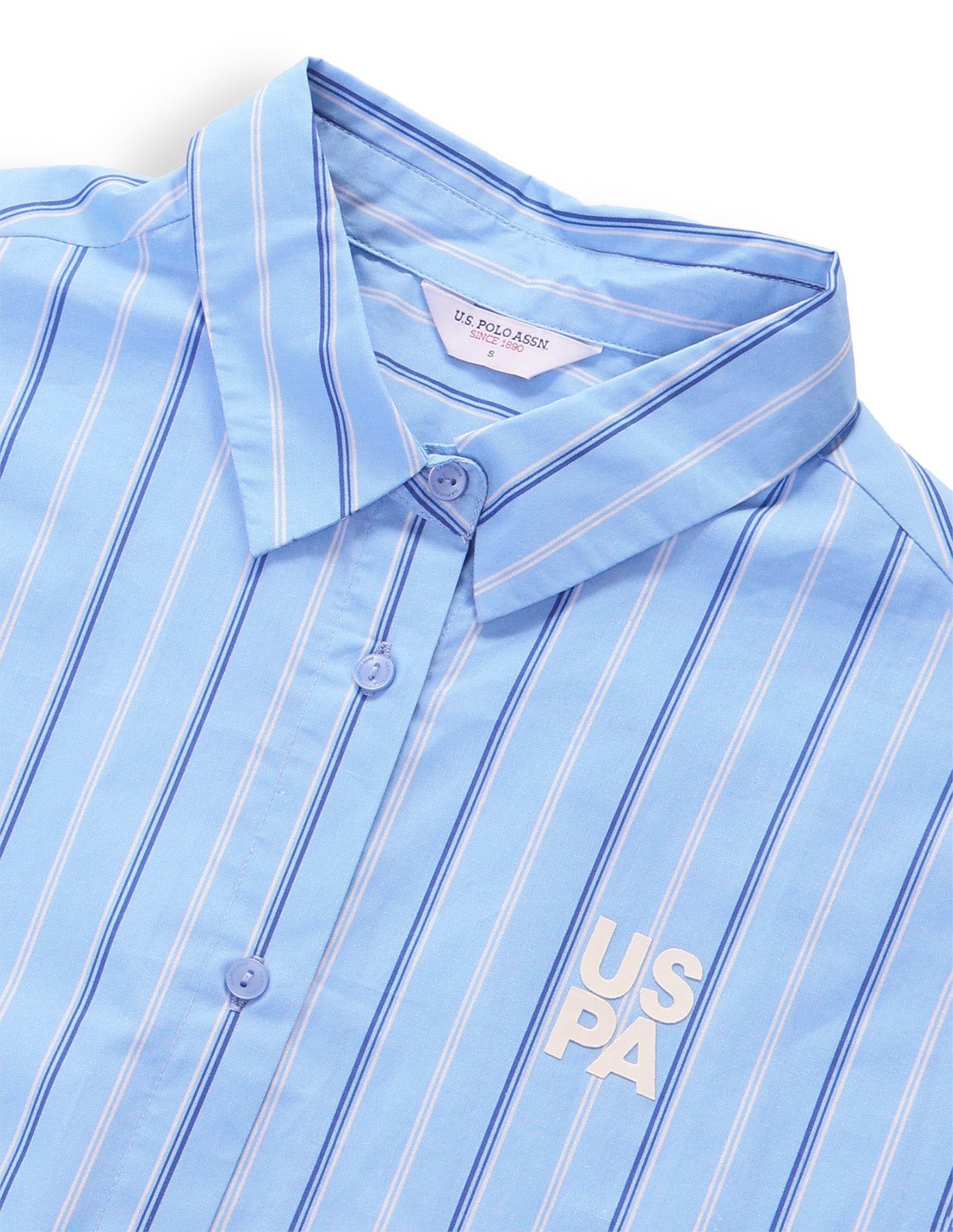 Vertical Striped Cropped Shirt Light Blue - U.S. Polo Assn. India | Large