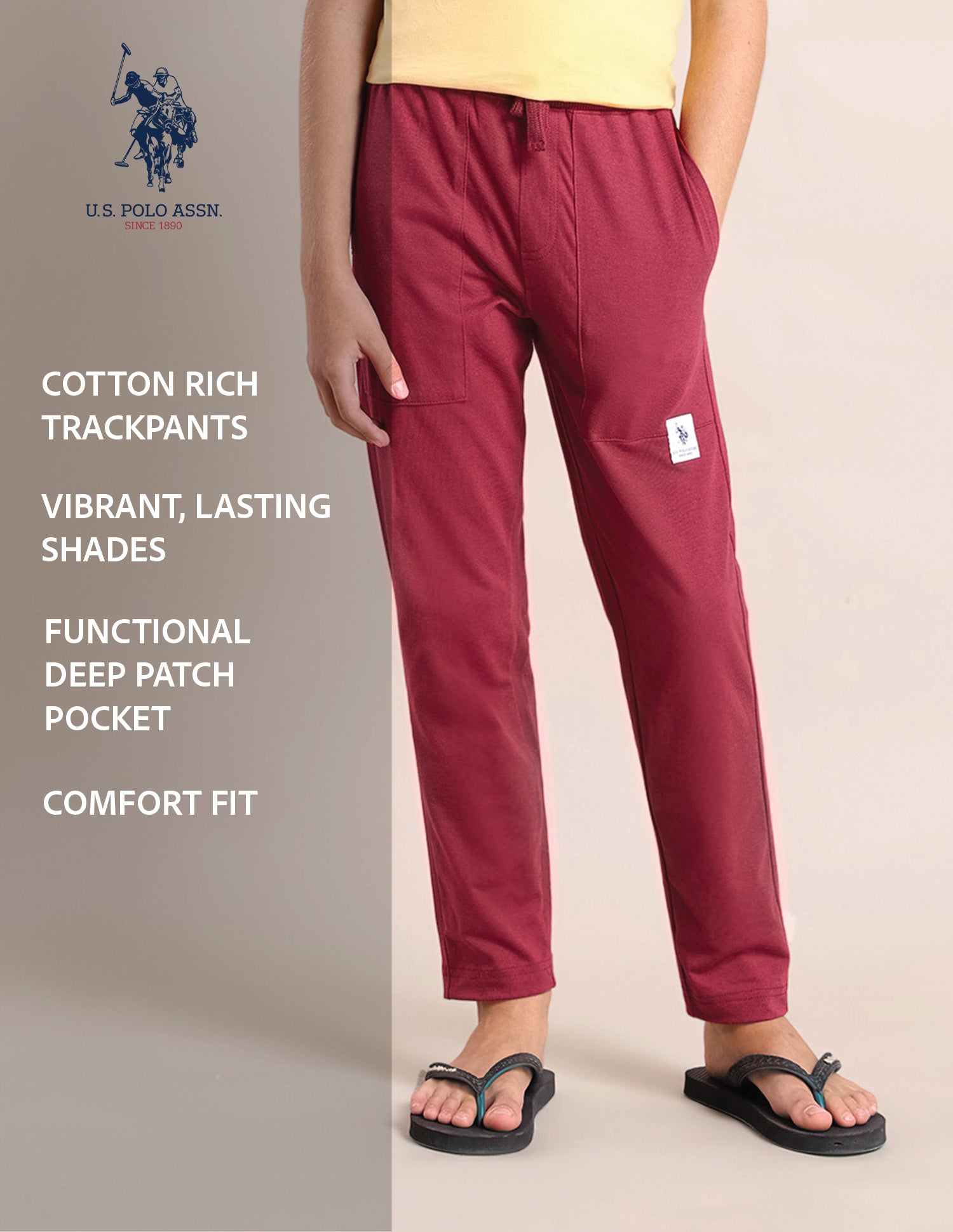 Boys Solid Mid-Rise Track Pants Red - U.S. POLO ASSN. | Large