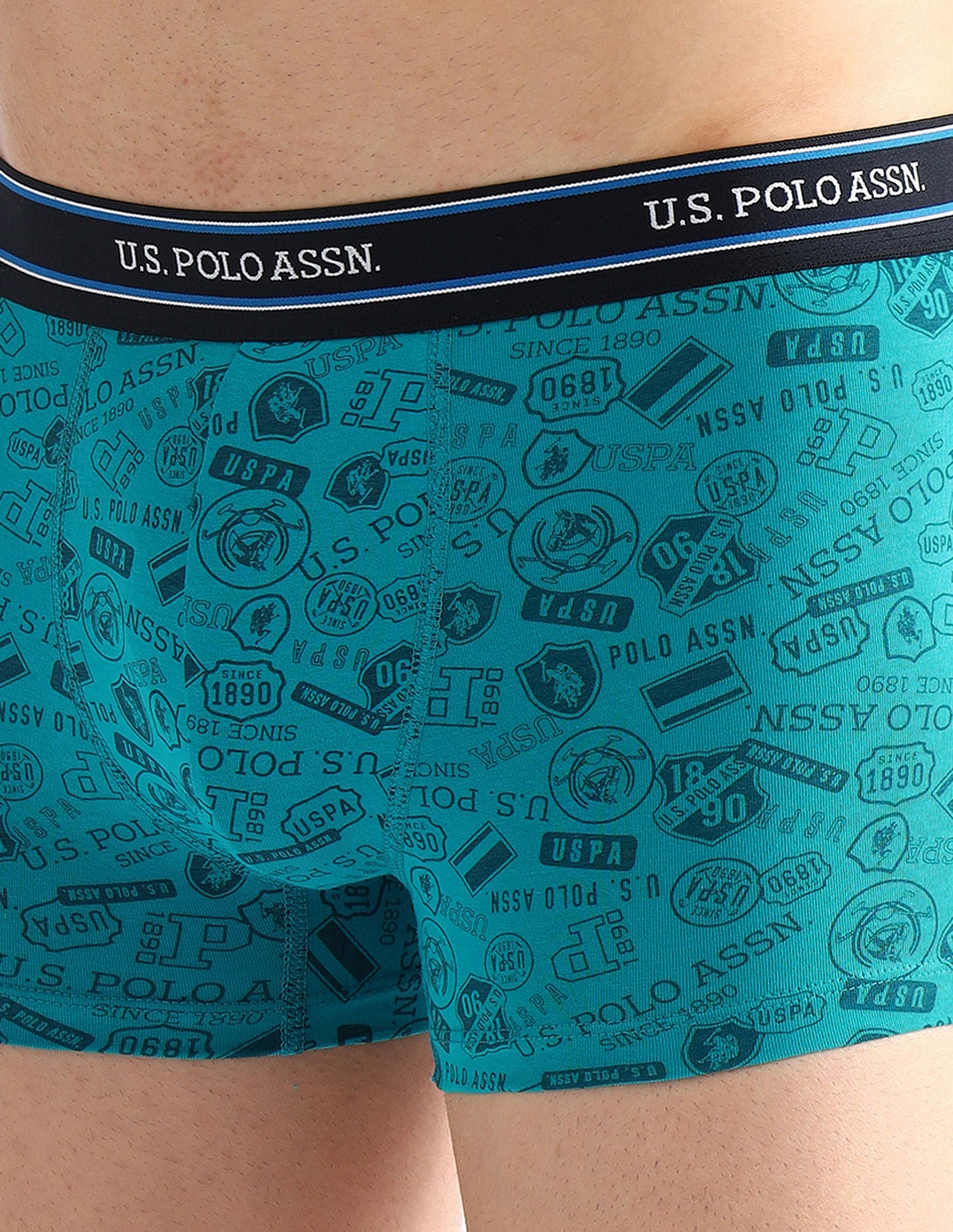 Elasticized Waist Printed I616 Trunks - Pack Of 2 Tile Blue and Grey Melange - U.S. POLO ASSN. | Large