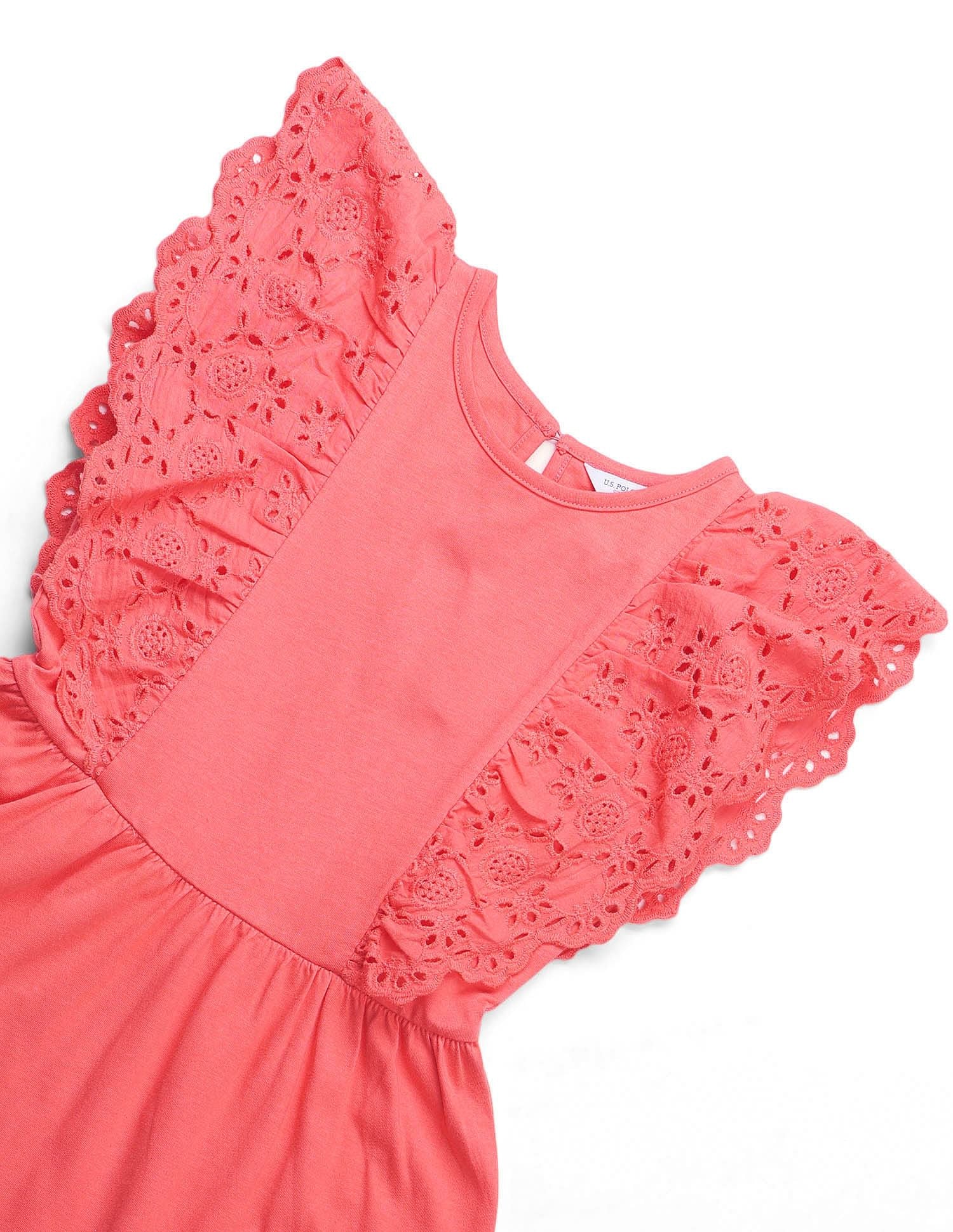 Girls Schiffli Fit And Flare Dress Coral - U.S. POLO ASSN. | Large