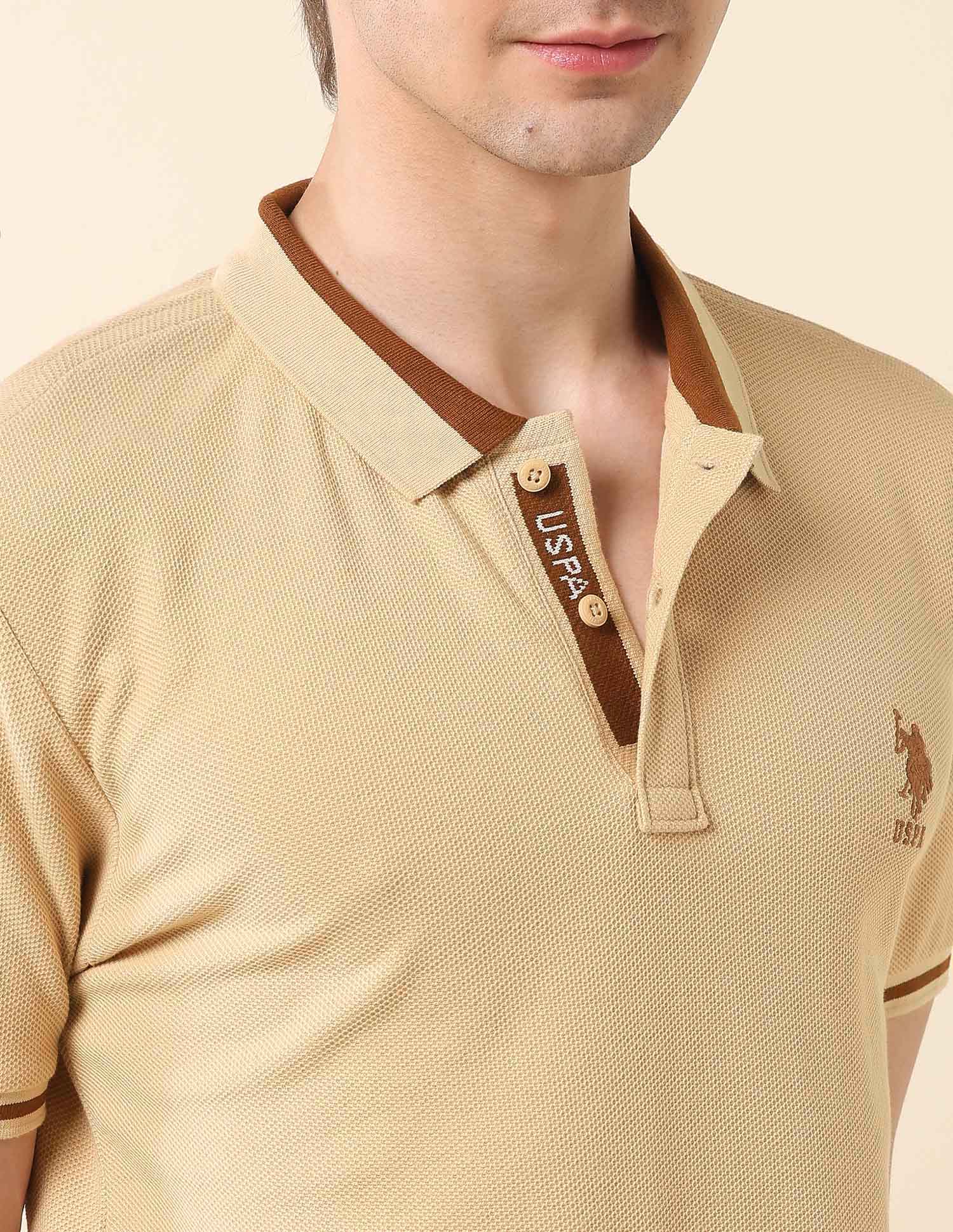 Textured Classic Polo Shirt Light Brown - U.S. Polo Assn. India | Large