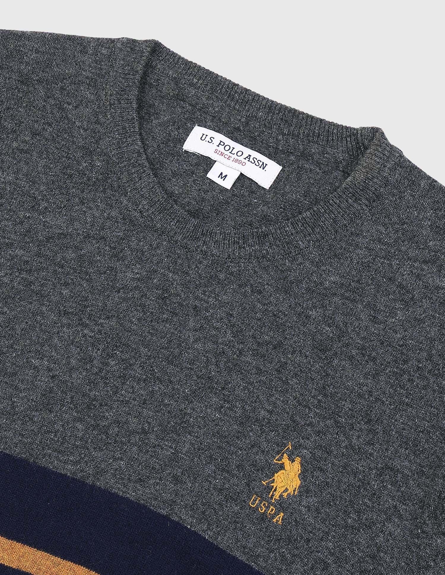 Horizontal Striped Regular Fit Sweater Charcoal - U.S. Polo Assn. India | Large