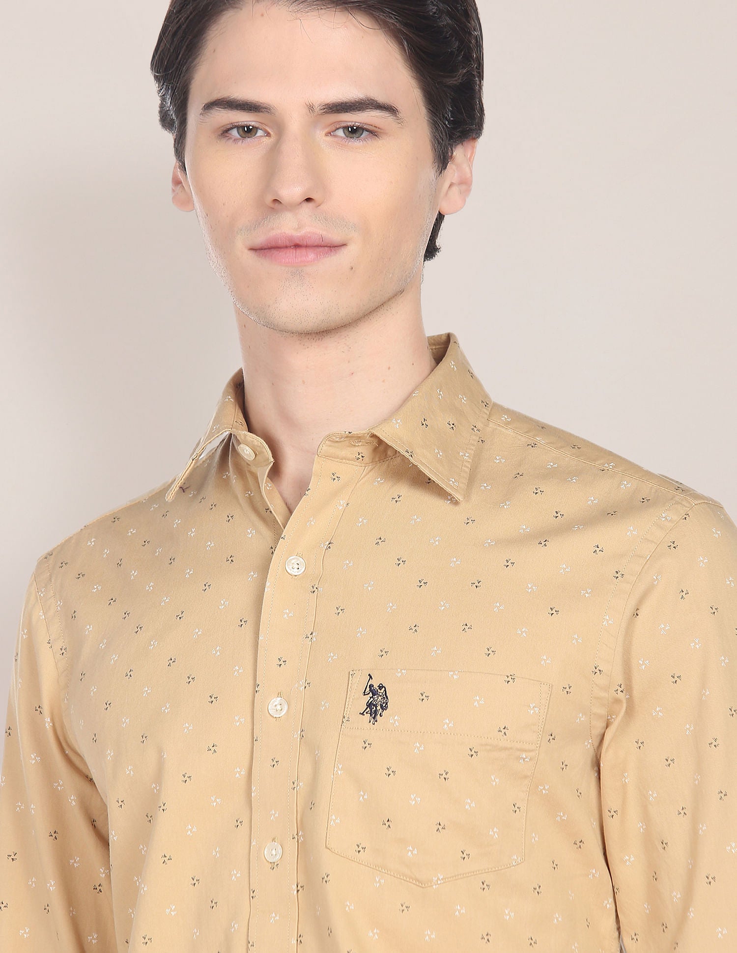 Motif Print Twill Shirt Beige - U.S. Polo Assn. India | Large