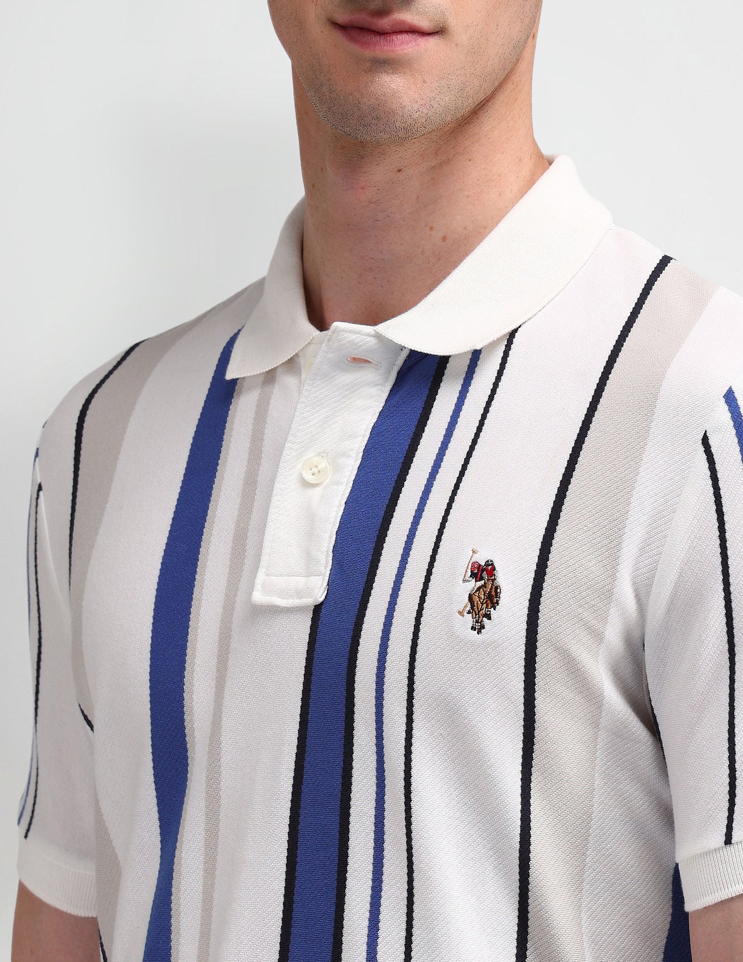 Muscle Fit Vertical Striped Polo Shirt Blue - U.S. Polo Assn. India | Large