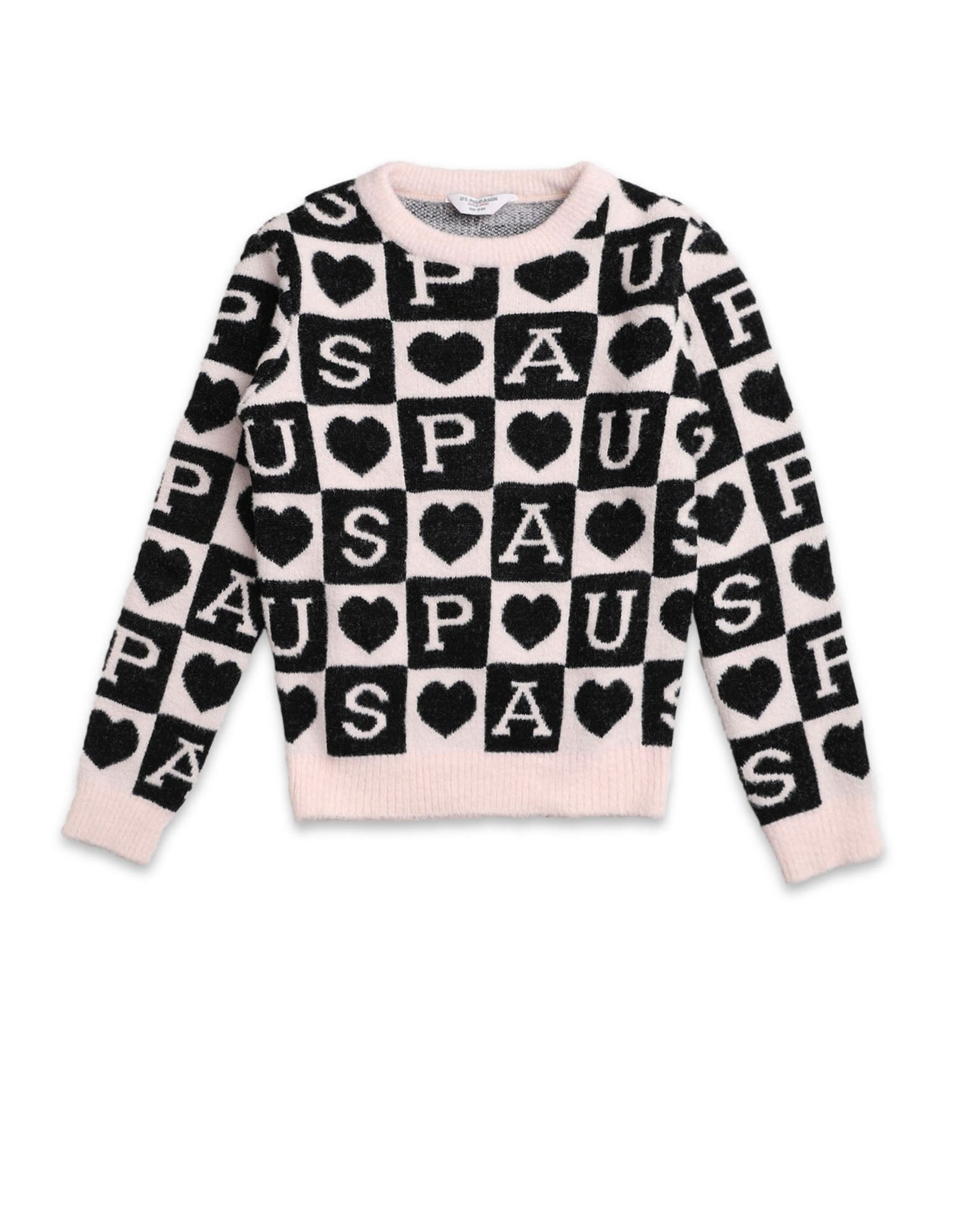Girls Patterned Knit Sweatshirt Pink and Black - U.S. POLO ASSN. | Large