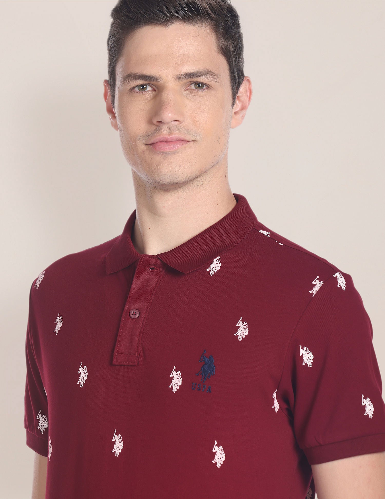 Brand Logo Print Slim Fit Polo Shirt Maroon - U.S. POLO ASSN. | Large