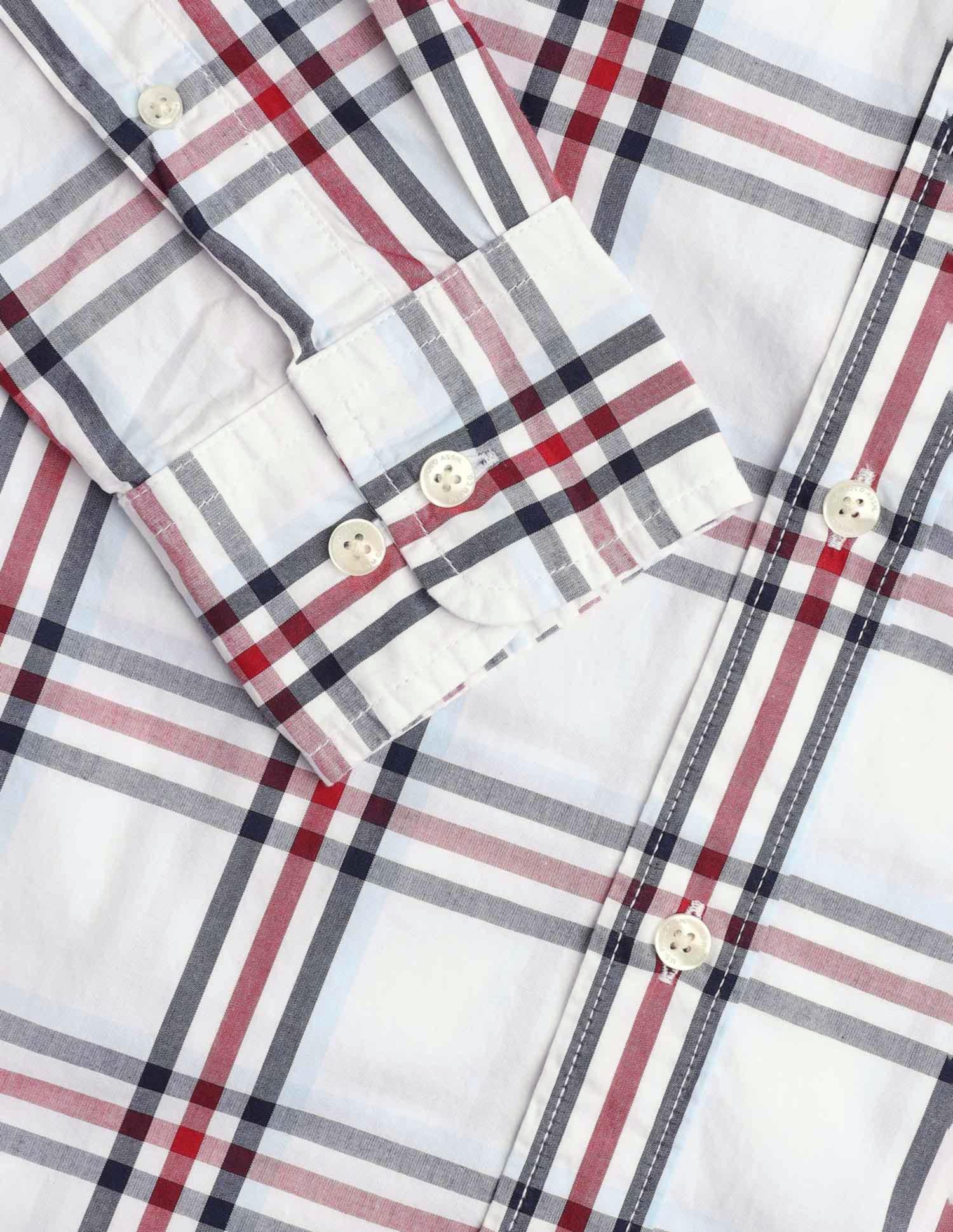 Pure Cotton Plaid Checked Shirt White - U.S. Polo Assn. India | Large
