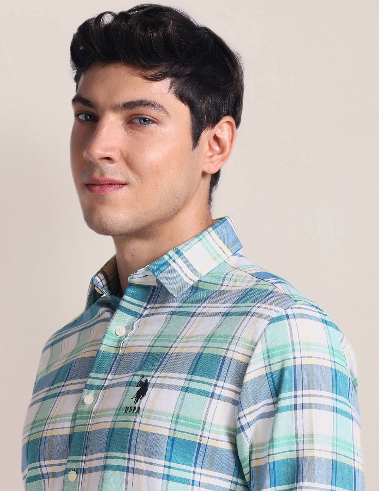 Tartan Check Tailored Fit Shirt Green - U.S. POLO ASSN. | Large