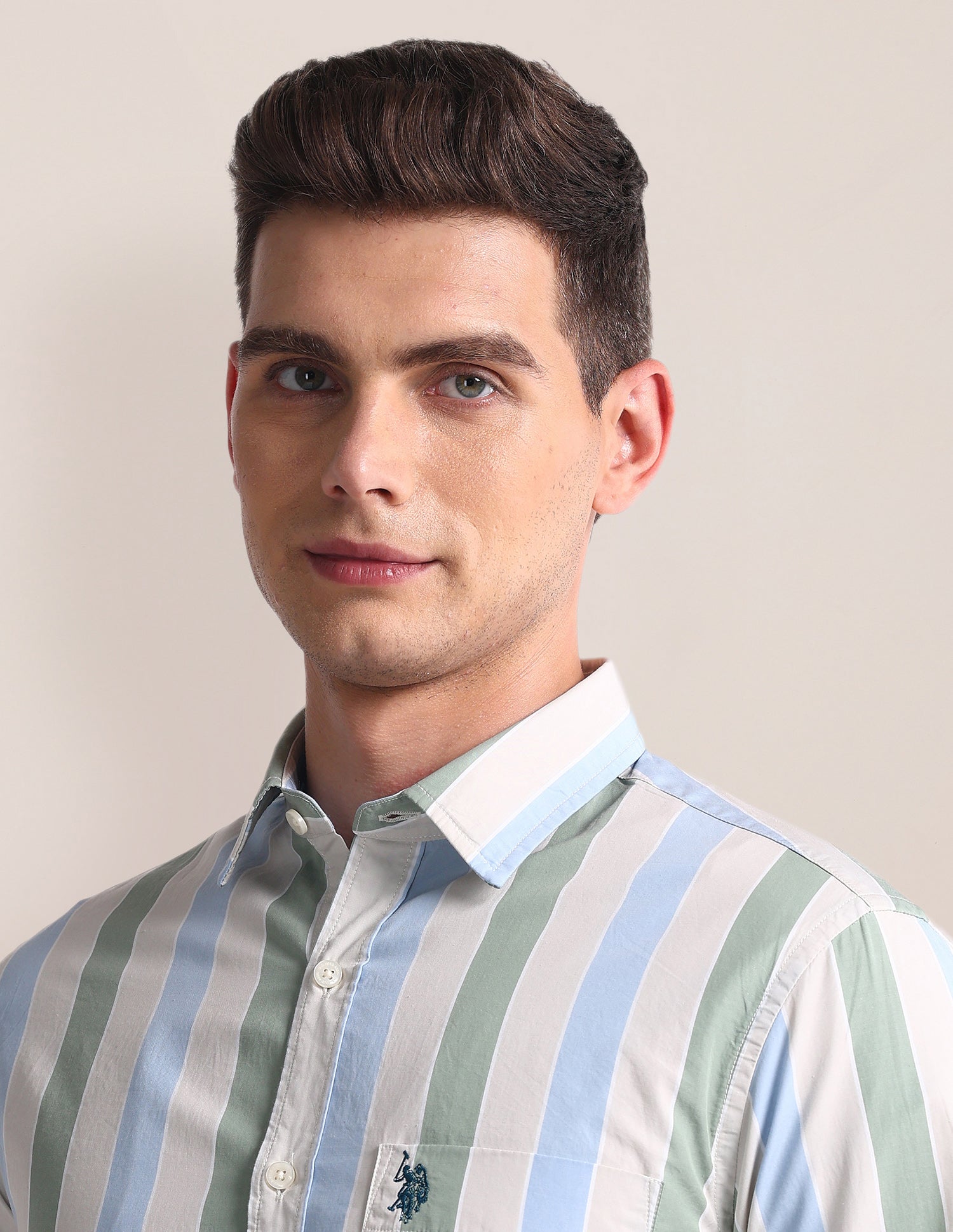 Vertical Stripe Tailored Fit Shirt Beige, Blue and Green - U.S. POLO ASSN. | Large