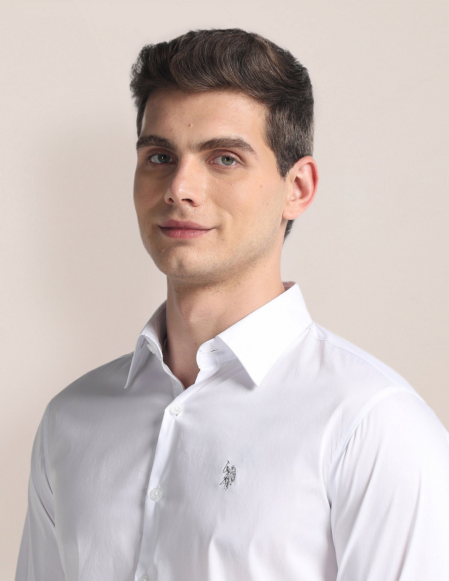 Tailored Regular Fit Solid Shirt White - U.S. Polo Assn. India | Large