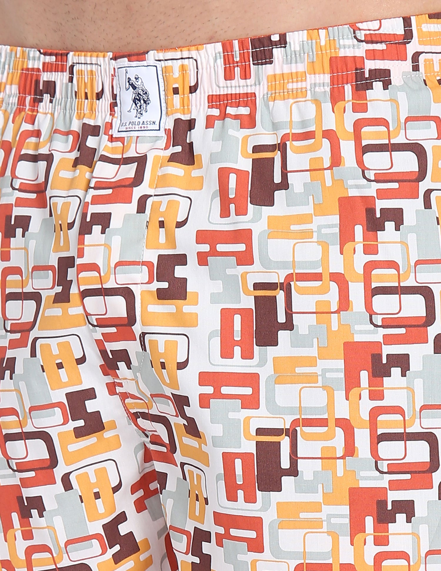 Back Pocket All Over Print IYAC Boxers - Pack Of 1 White and Rust - U.S. POLO ASSN. | Large