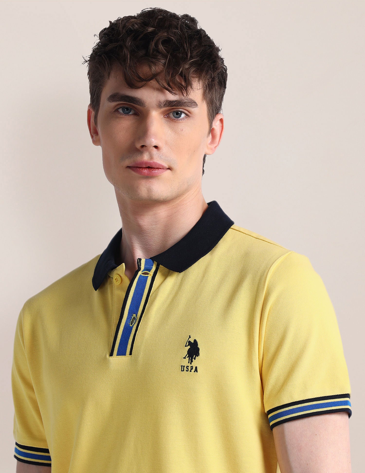Solid Pure Cotton Polo Shirt Yellow - U.S. POLO ASSN. | Large
