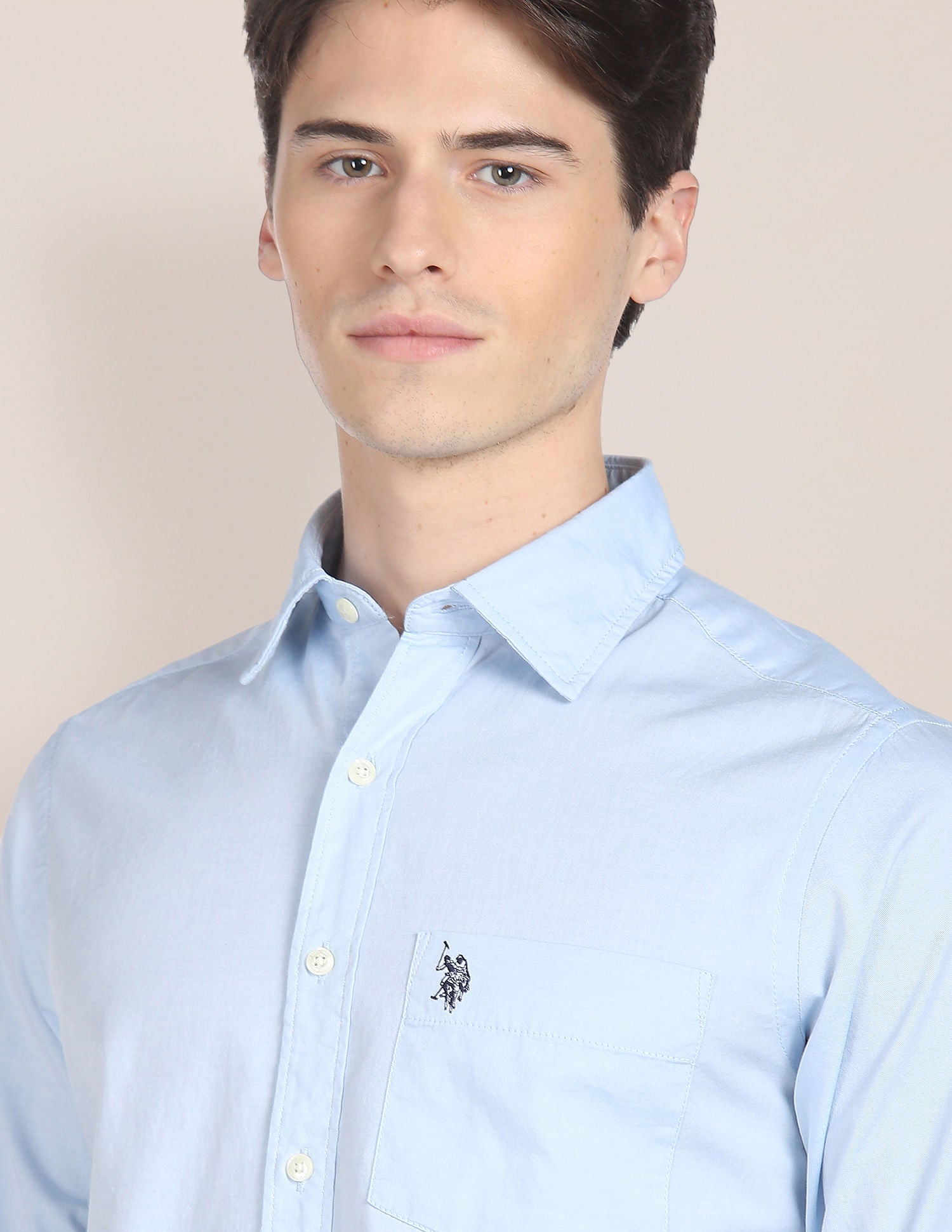 Men Light Blue Oxford Regular Fit Casual Shirt Light Blue - U.S. Polo Assn. India | Large
