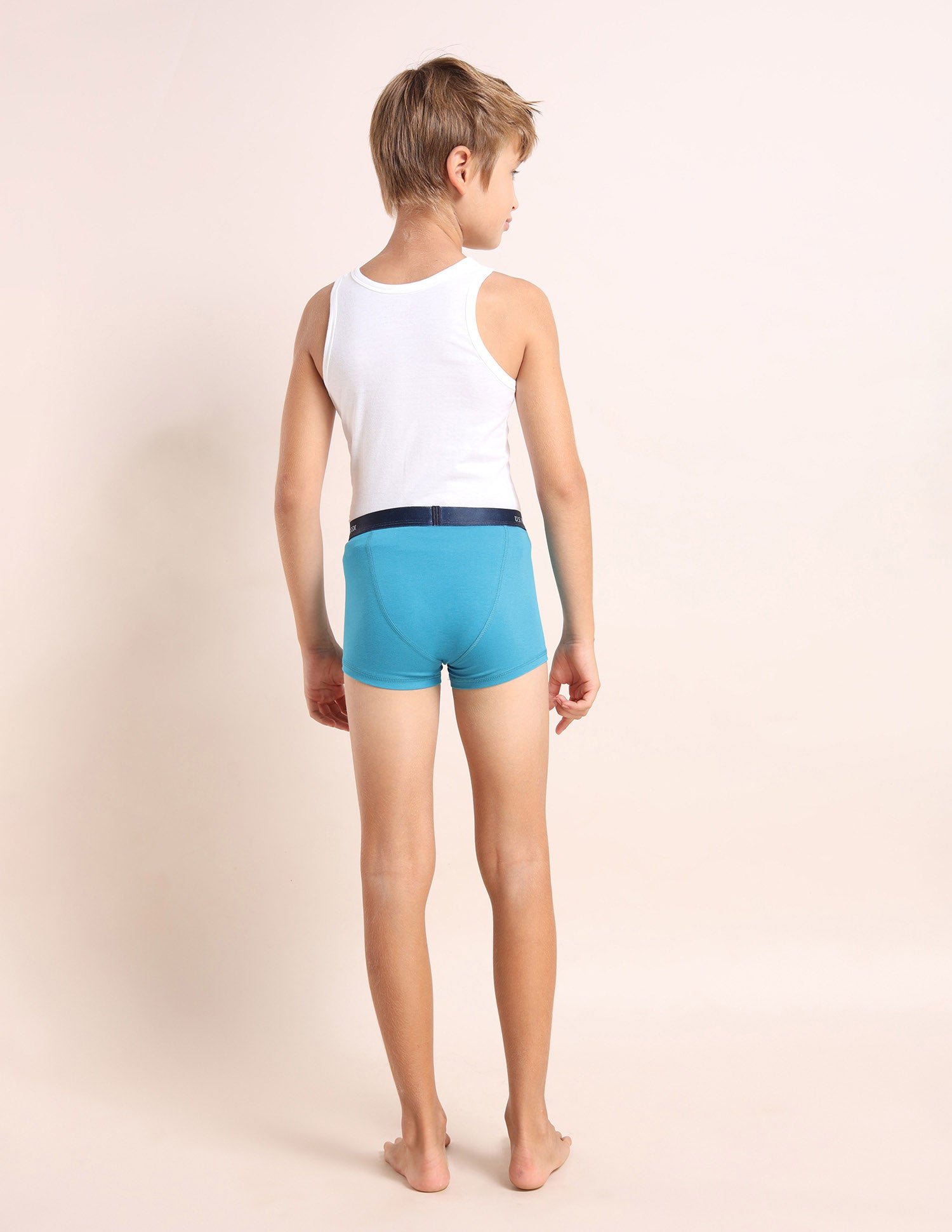 Boys Mid Rise Cotton Spandex Trunks - Pack Of 3 Green, Grey and Blue - U.S. POLO ASSN. | Large