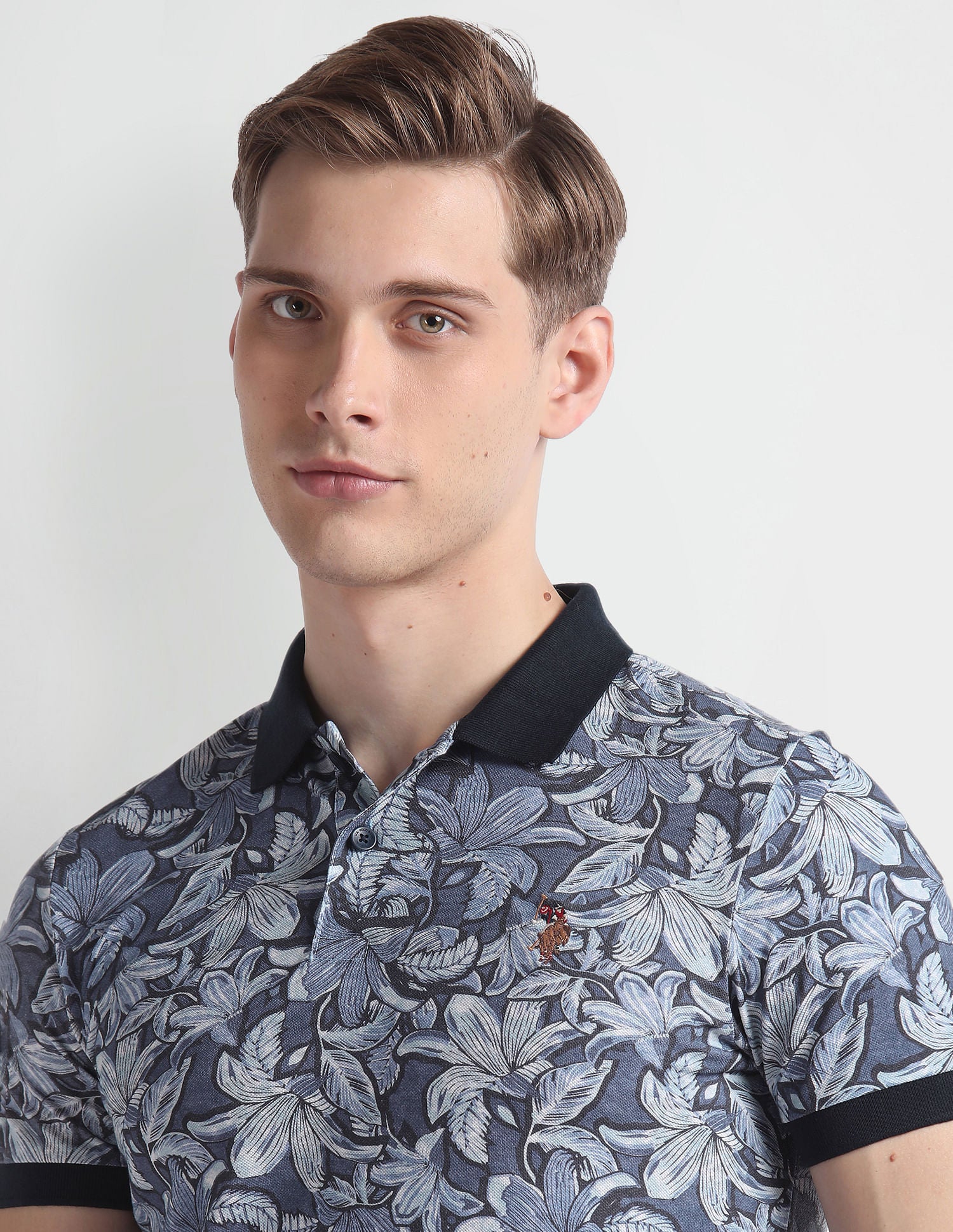 Floral Print Pique Polo Shirt Blue - U.S. Polo Assn. India | Large