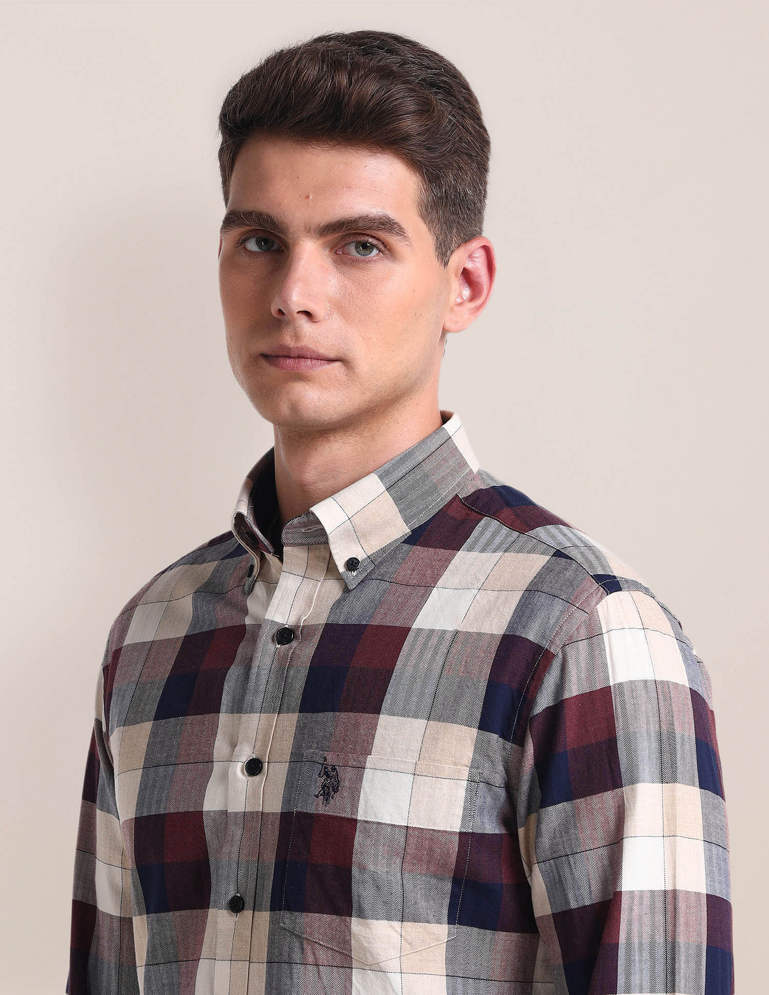 Herringbone Cotton Shirt Red - U.S. POLO ASSN. | Large