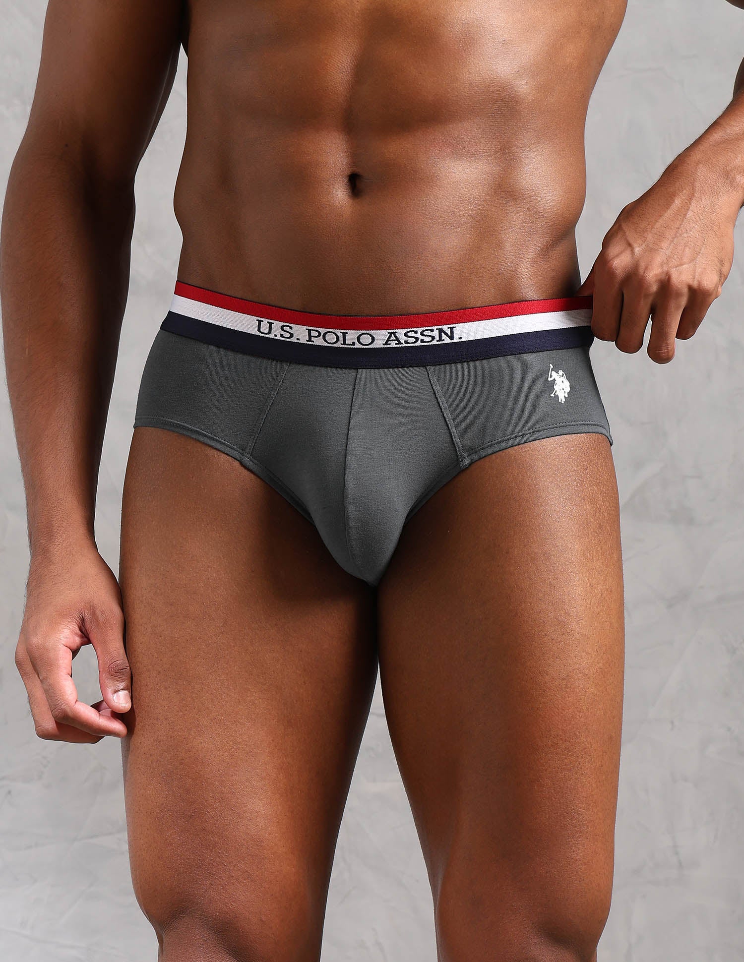 Striped Waistband EB002 Briefs - Pack Of 2 Iron Gate and Black - U.S. POLO ASSN. | Large