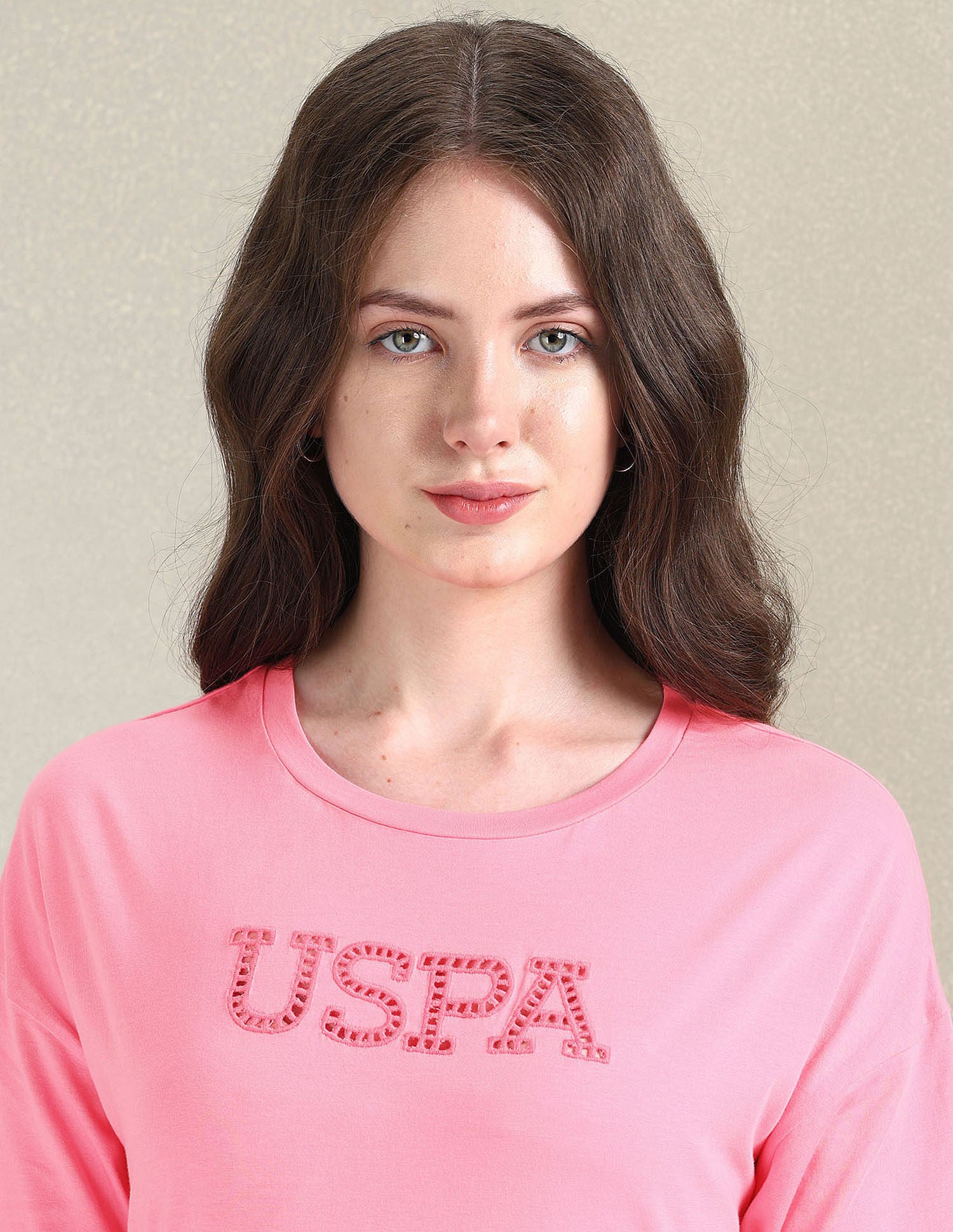Cutwork Logo Cotton T-Shirt Pink - U.S. POLO ASSN. | Large