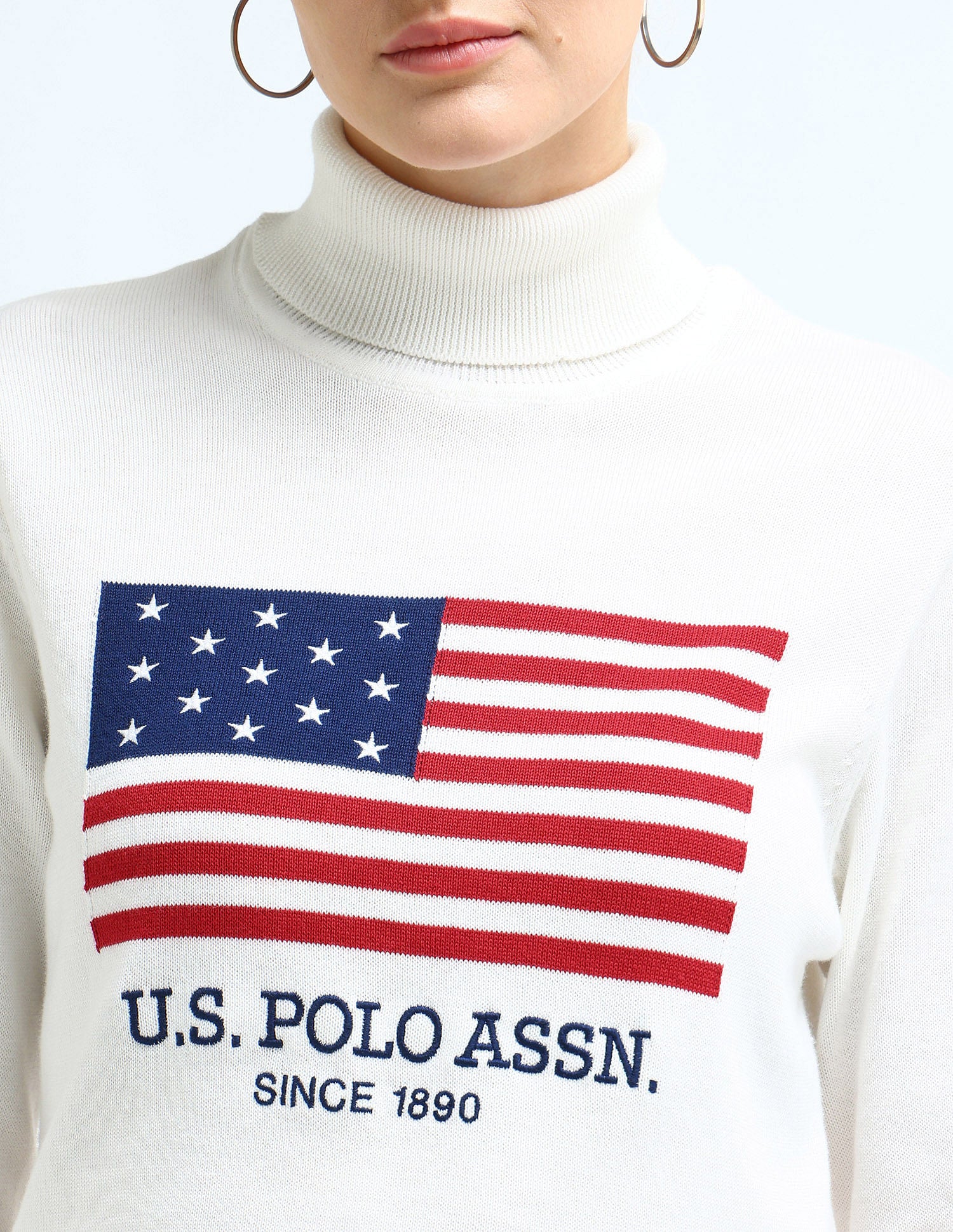 Brand Printed High Neck Sweater Off White - U.S. Polo Assn. India | Large