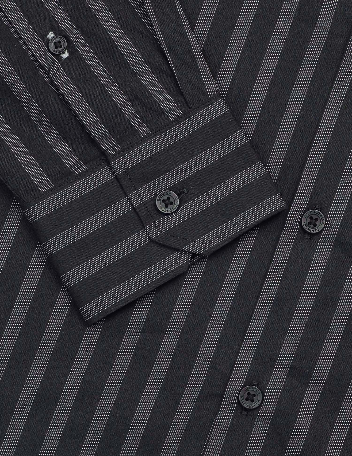 Regular Fit Vertical Striped Black & Gold Shirt Black - U.S. Polo Assn. India | Large