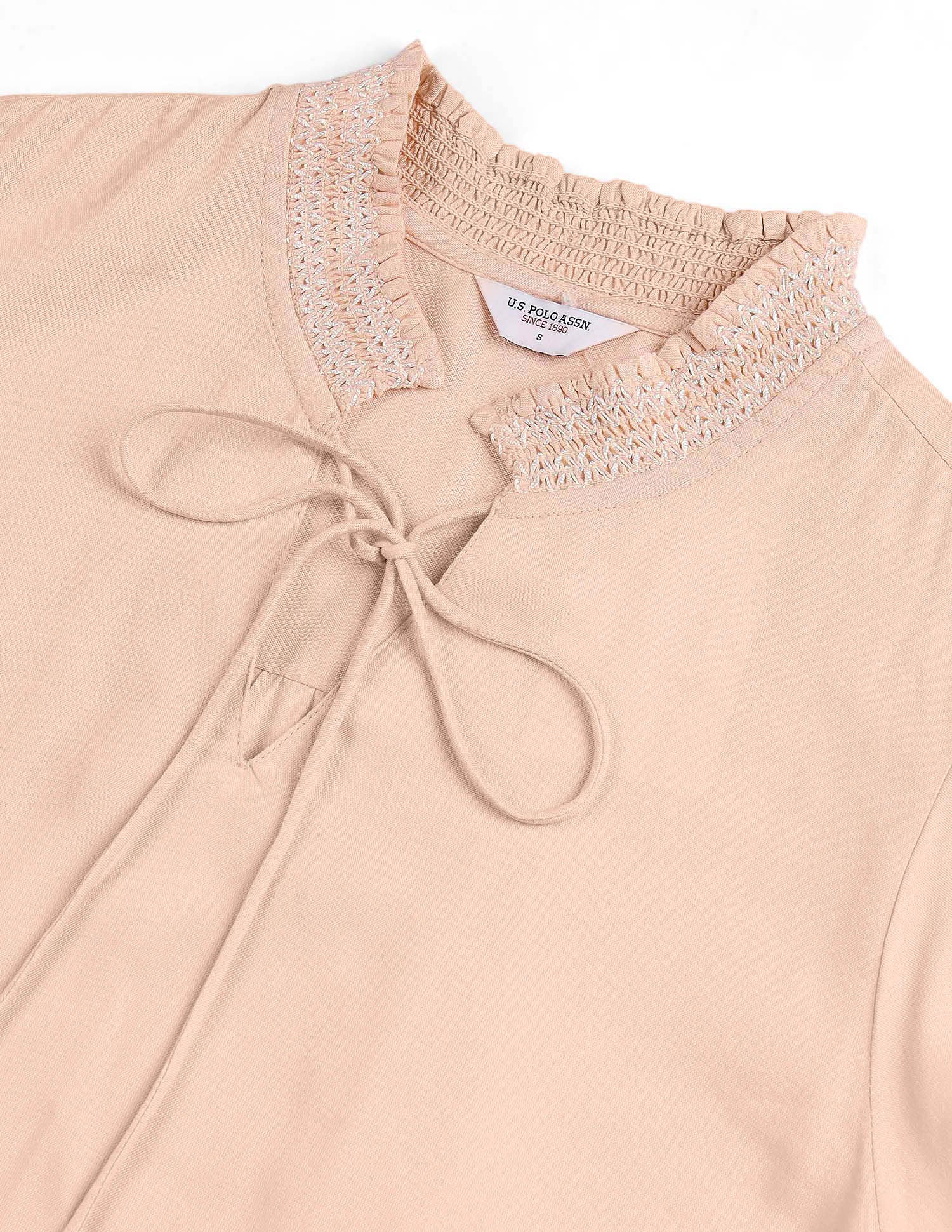 Ruffle Neck Solid Top Peach - U.S. POLO ASSN. | Large