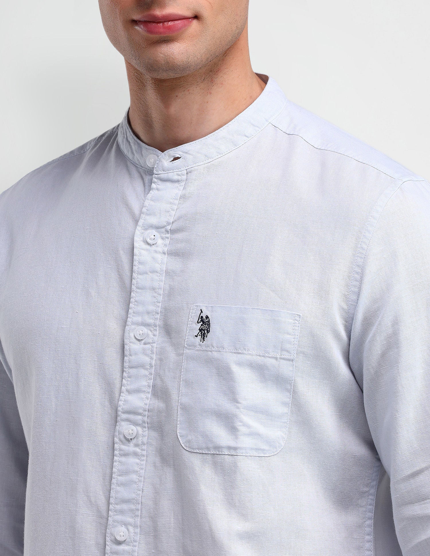 Slim Fit Poplin Linen Shirt Blue - U.S. Polo Assn. India | Large