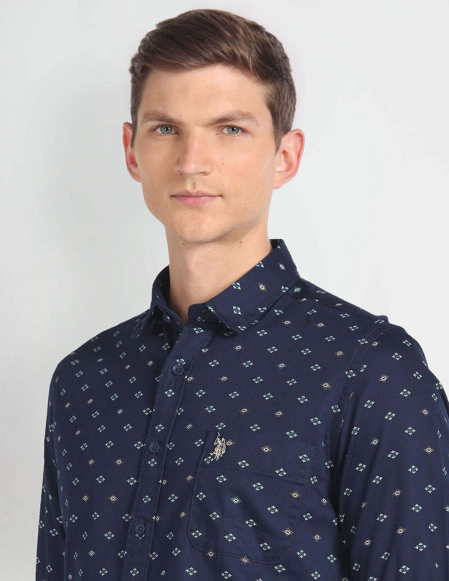 Motif Print Slim Fit Shirt Navy - U.S. Polo Assn. India | Large
