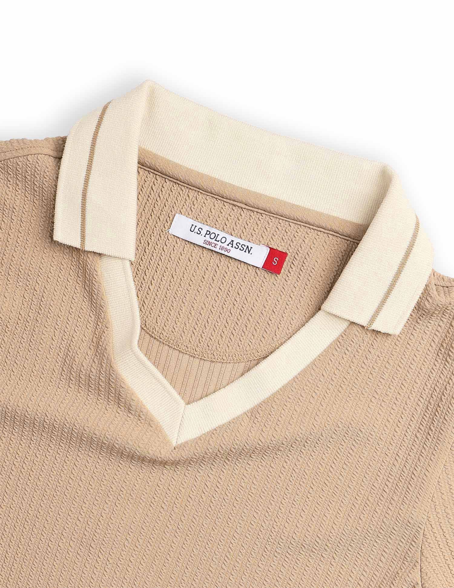 Textured Contrast  Collar Regular Fit Polo Shirt Brown - U.S. Polo Assn. India | Large