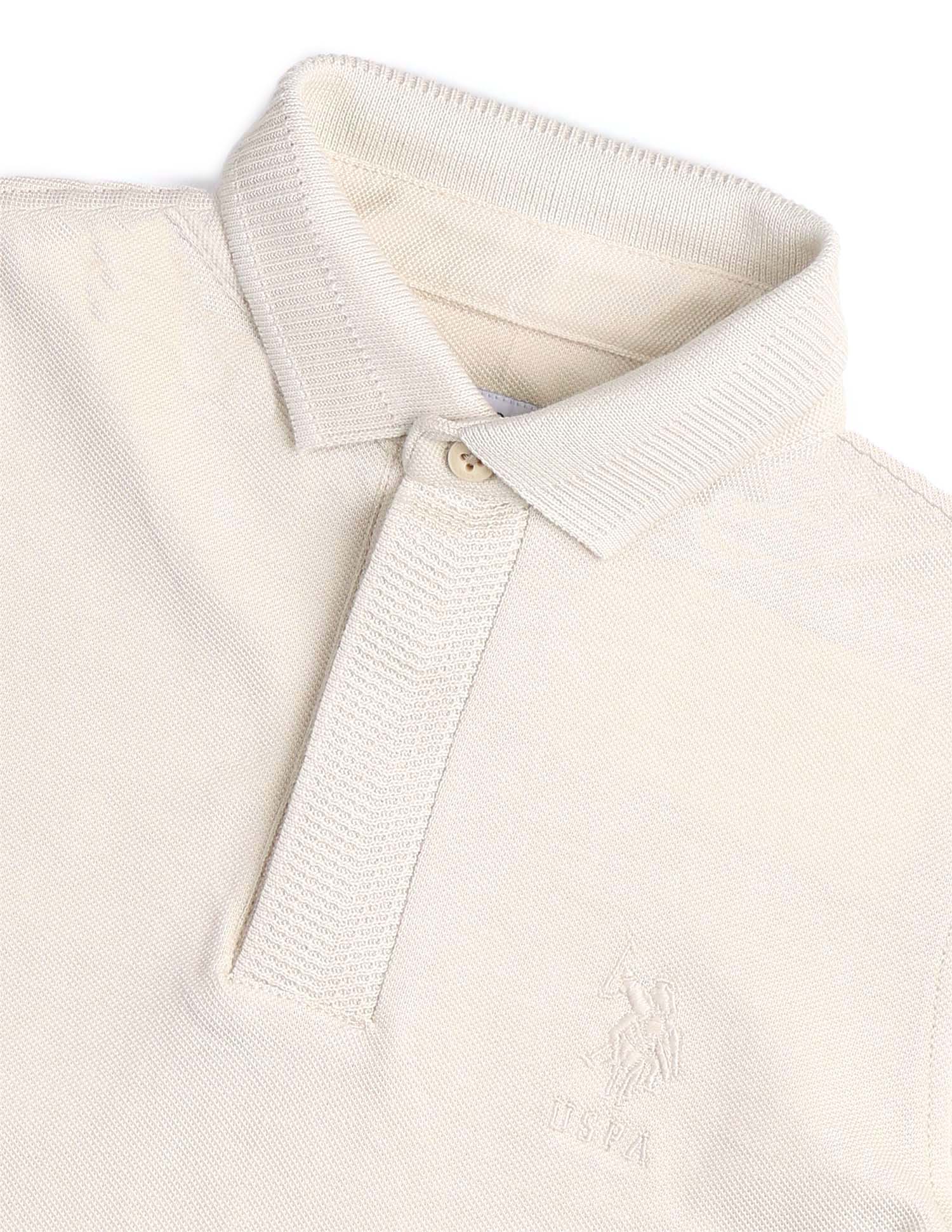Boys Regular Fit Solid Polo Shirt Beige - U.S. POLO ASSN. | Large