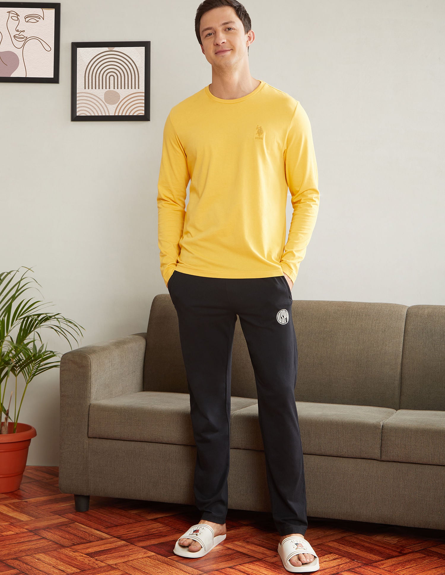 Henley Neck Solid I693 Lounge T-Shirt - Pack Of 1 Yellow - U.S. POLO ASSN. | Large