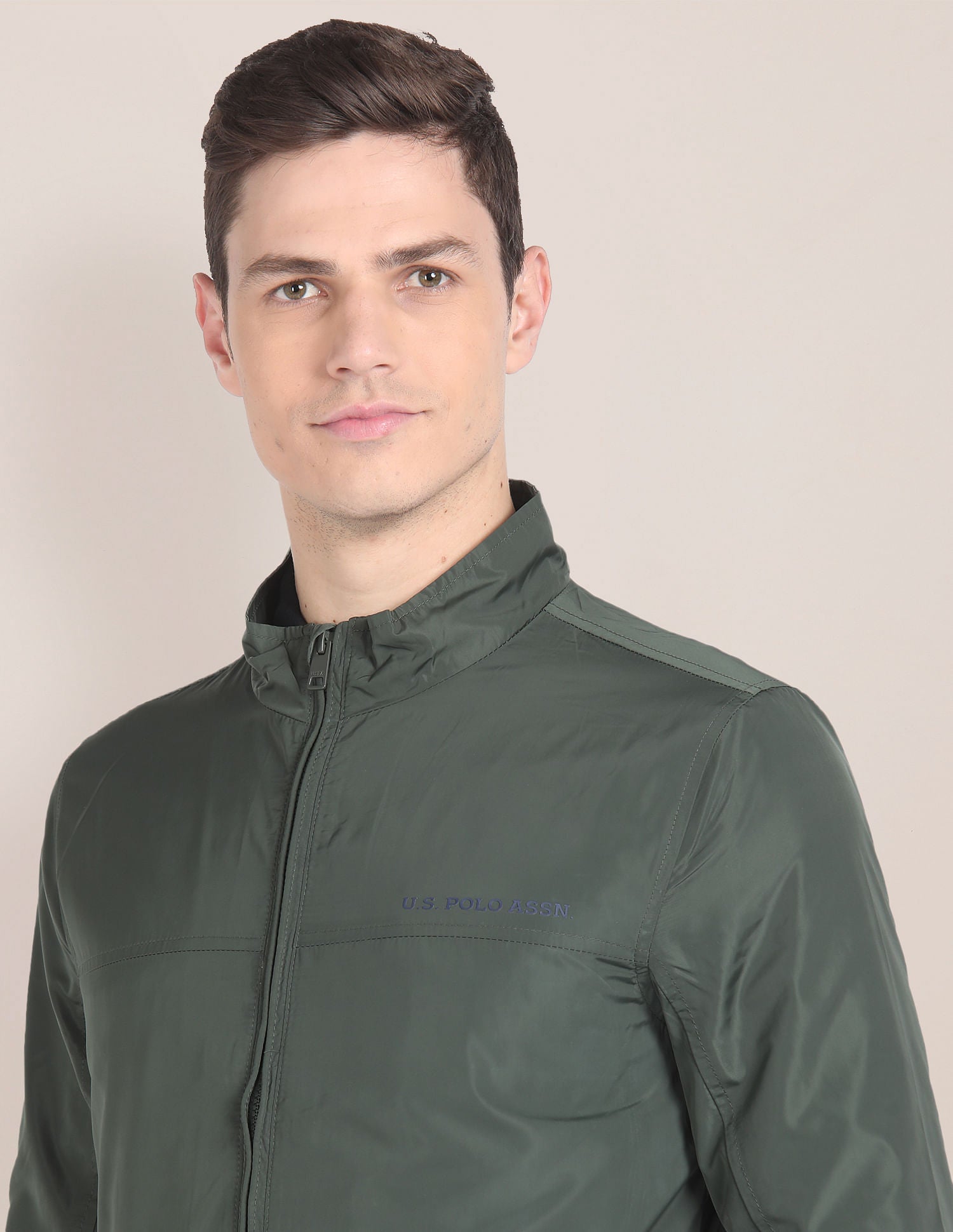 High Neck Windcheater Jacket Olive - U.S. POLO ASSN. | Large