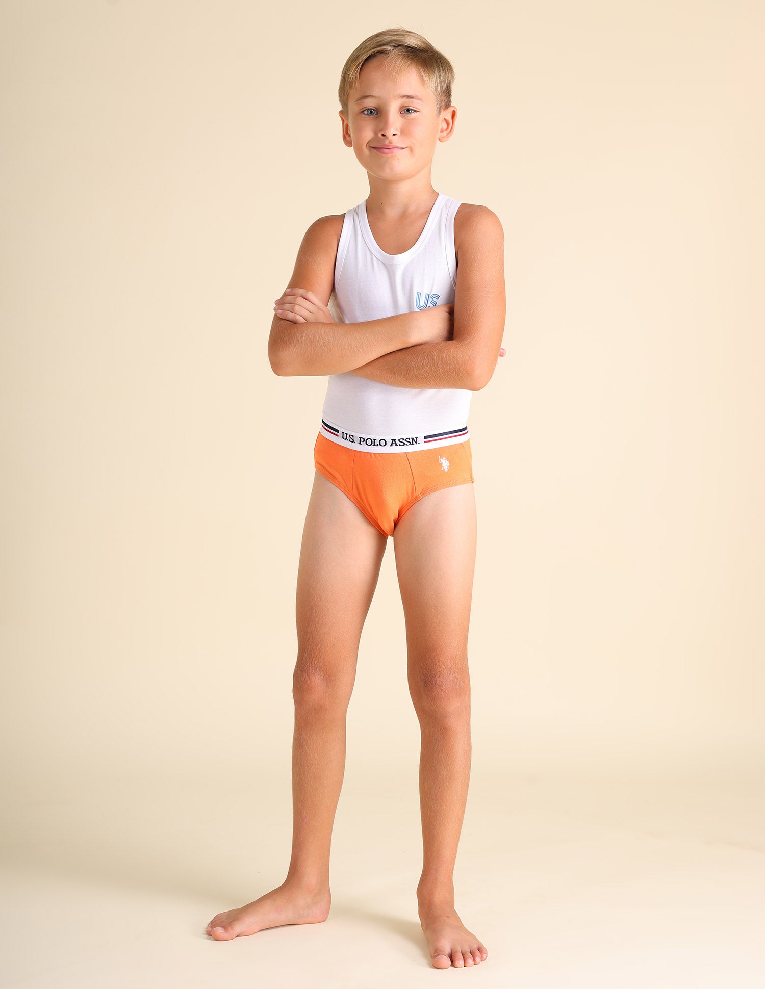 Mid Rise Cotton Spandex EKB03 Briefs - Pack Of 3 White, Yellow and Orange - U.S. POLO ASSN. | Large