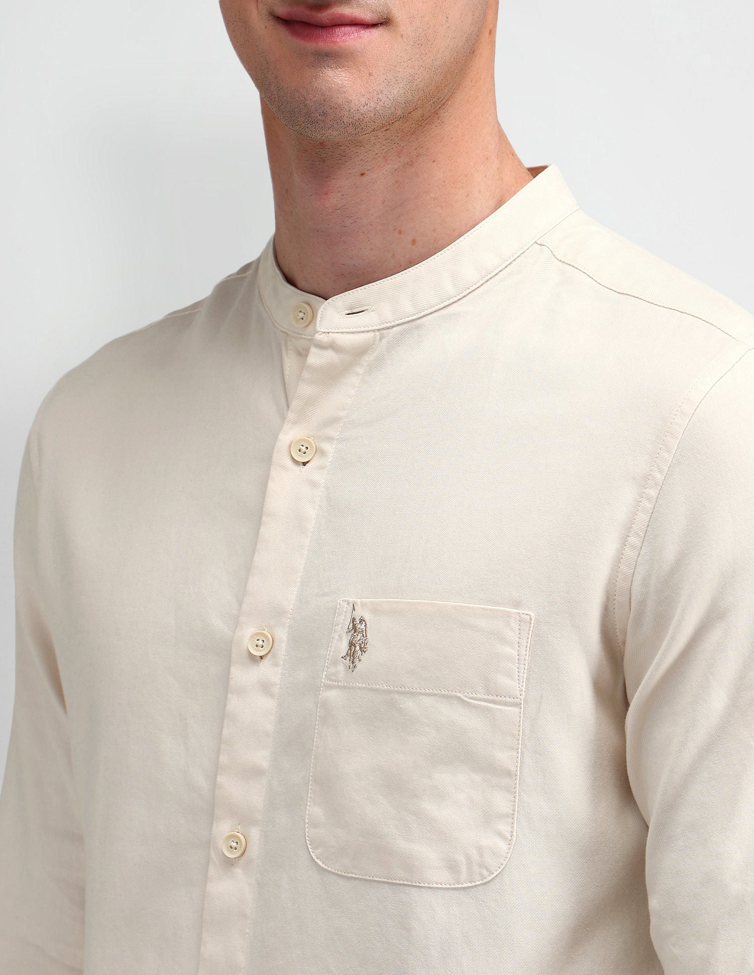 Slim Fit Solid Shirt Off-White - U.S. Polo Assn. India | Large