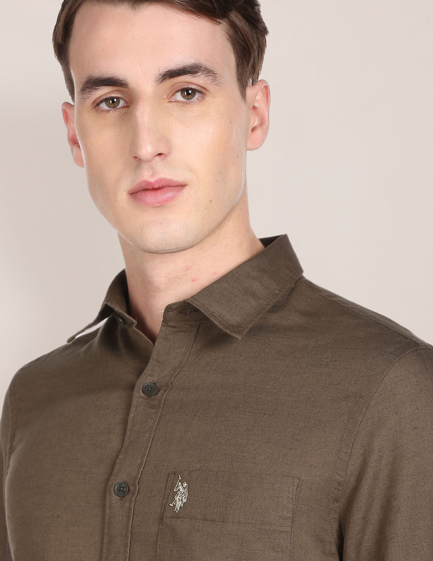 Oxford Weave Solid Casual Shirt Brown - U.S. POLO ASSN. | Large