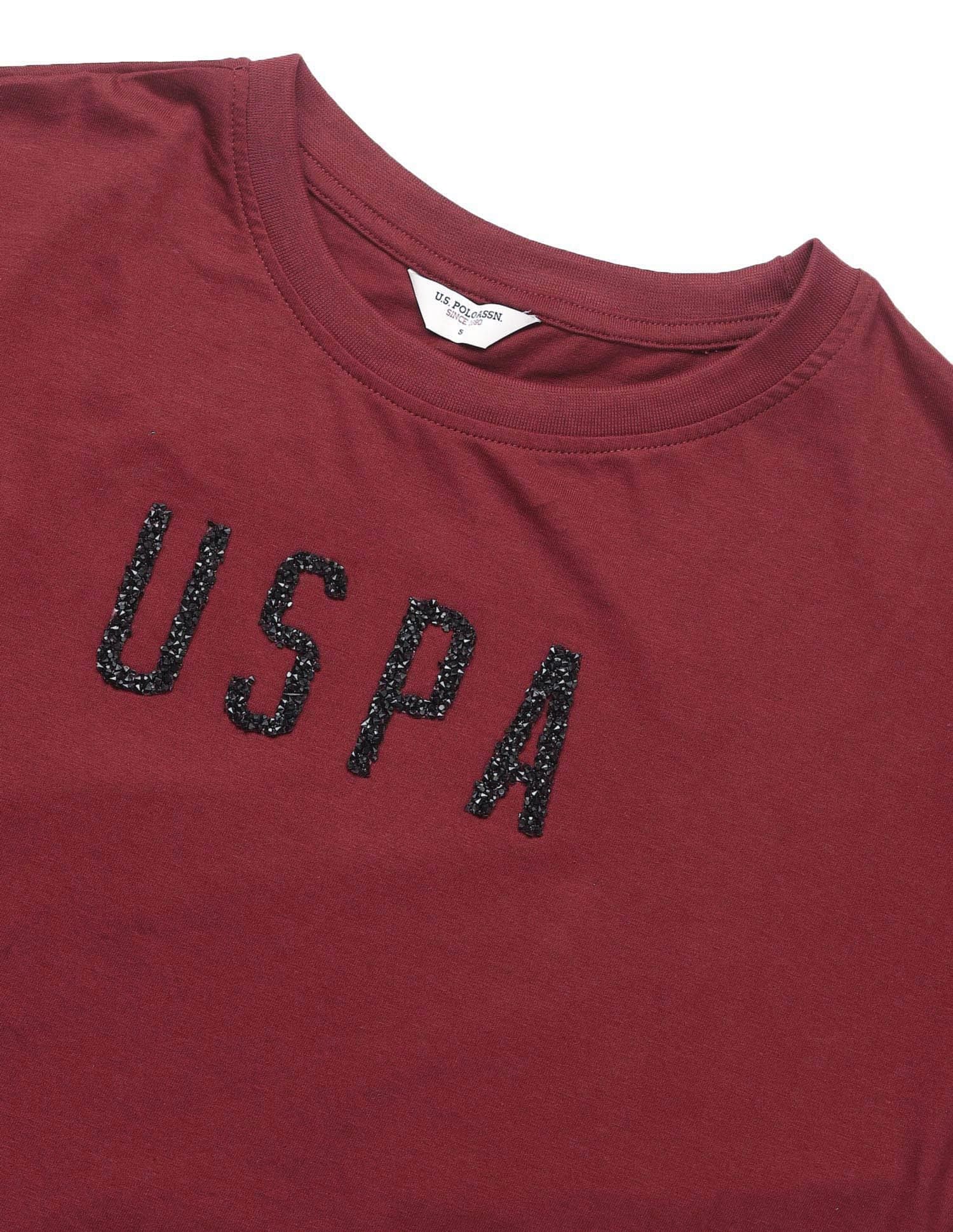 Boxy Fit Brand Embellished T-Shirt Red - U.S. POLO ASSN. | Large