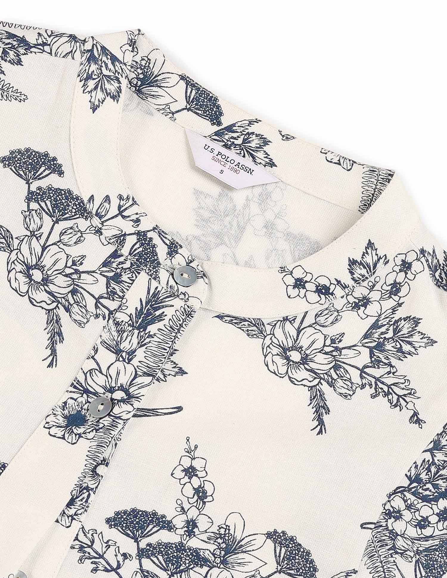 Floral Printed Chiffon Shirt Off White - U.S. Polo Assn. India | Large