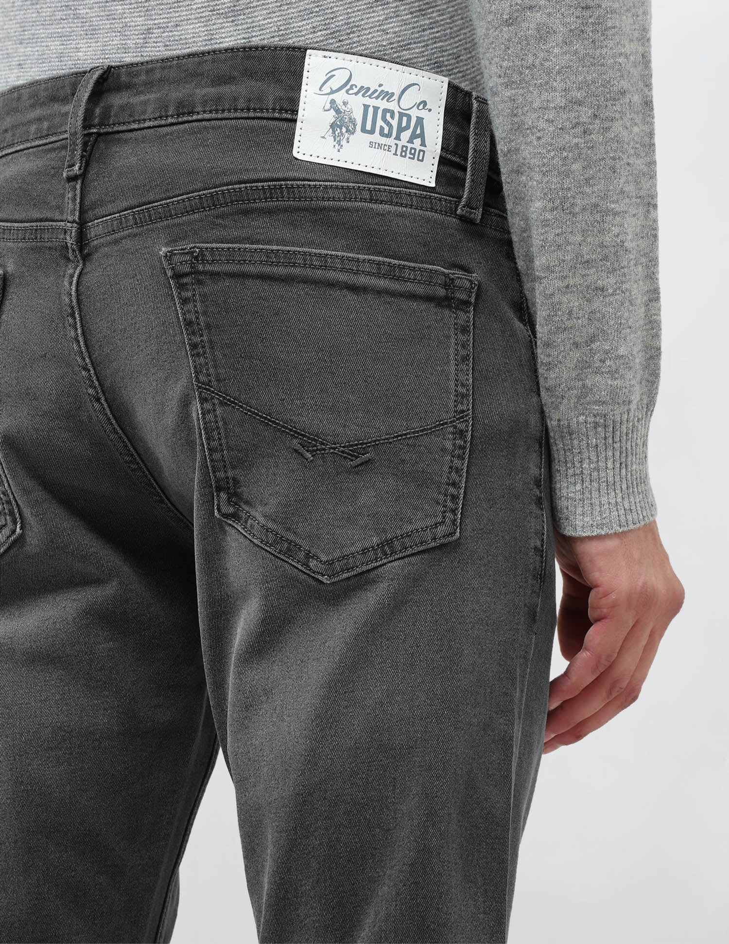Regallo Skinny Fit Whiskered Jeans Mid Grey - U.S. Polo Assn. India | Large