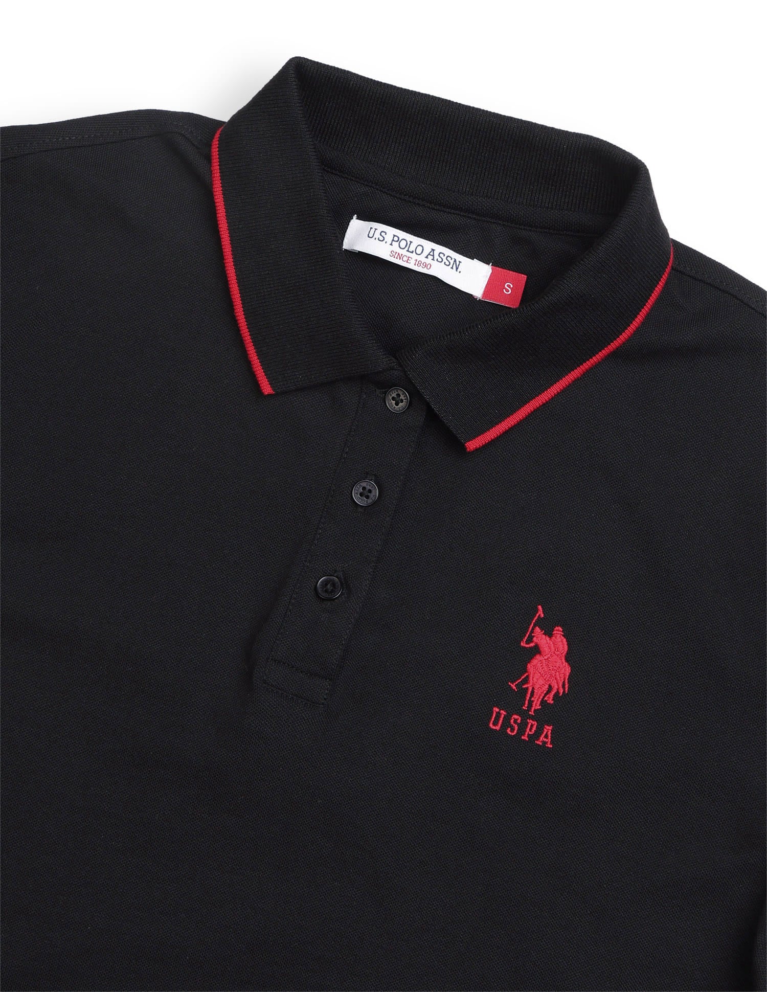 Solid Tipped Collar Regular Fit Polo Shirt Black - U.S. Polo Assn. India | Large