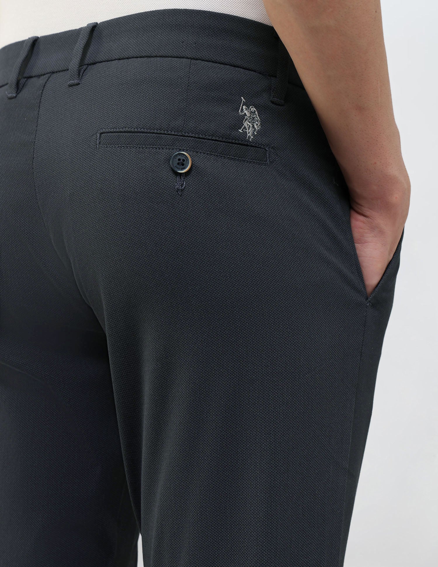 Textured Slim Fit Trousers Navy - U.S. POLO ASSN. | Large